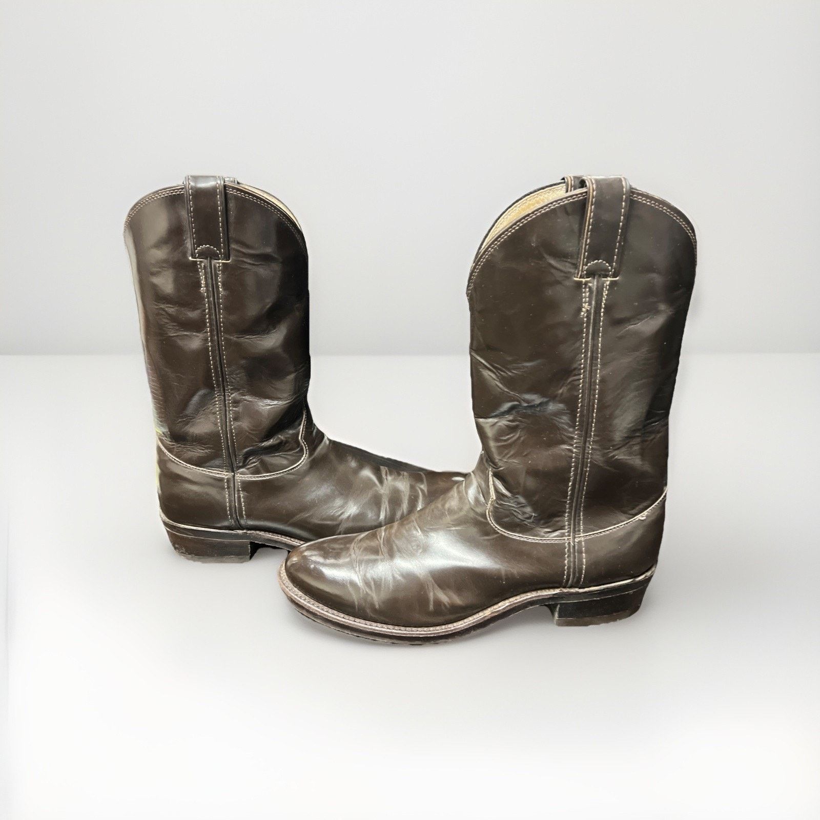 Justin Boots Vintage Justin Style 4420 Brown Leather Boots Size 11 Size US 11 / EU 44 - 3 Thumbnail