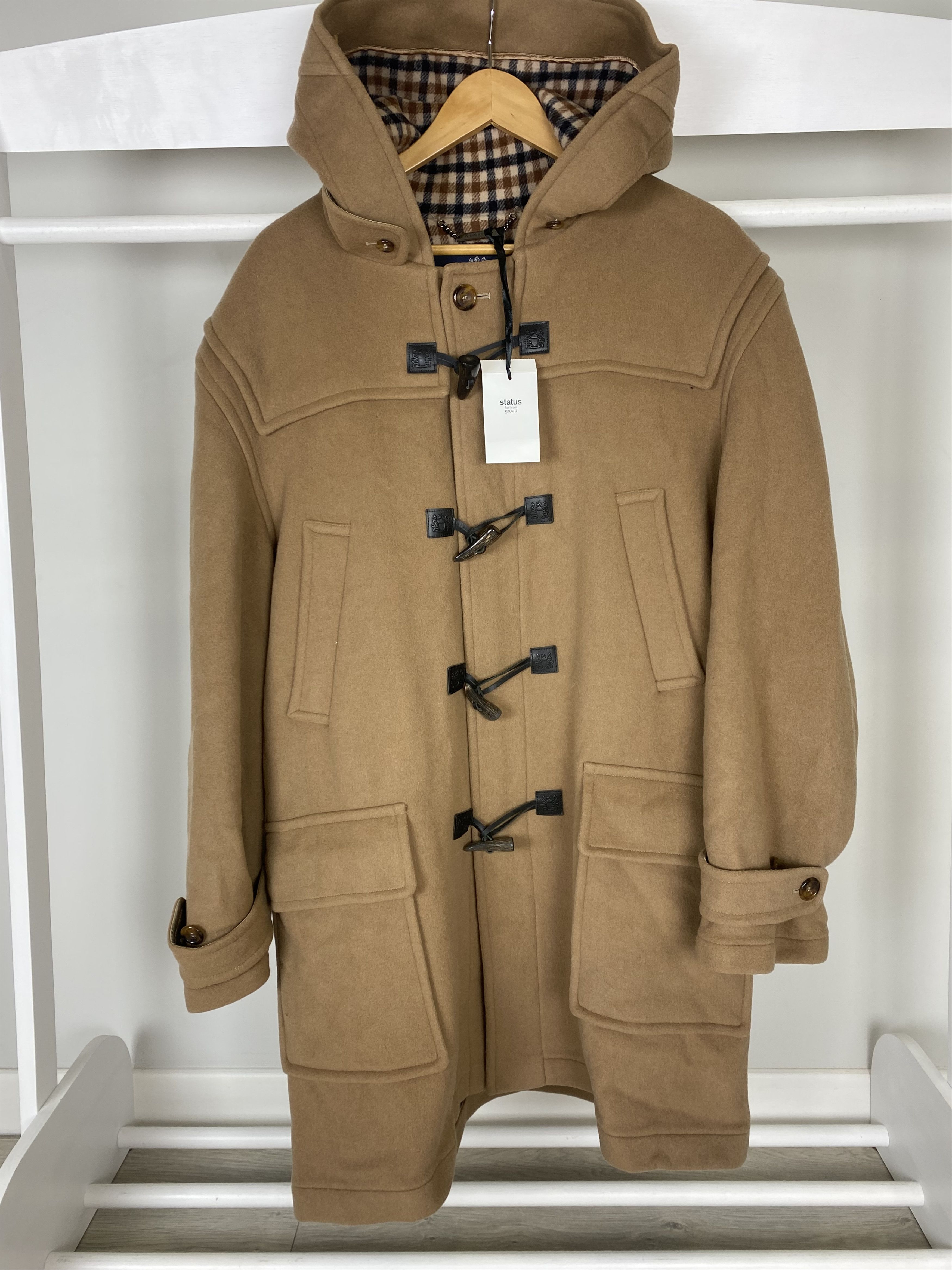 image of Aquascutum Classic Wool Duffle Coat in Sand, Men's (Size XL)