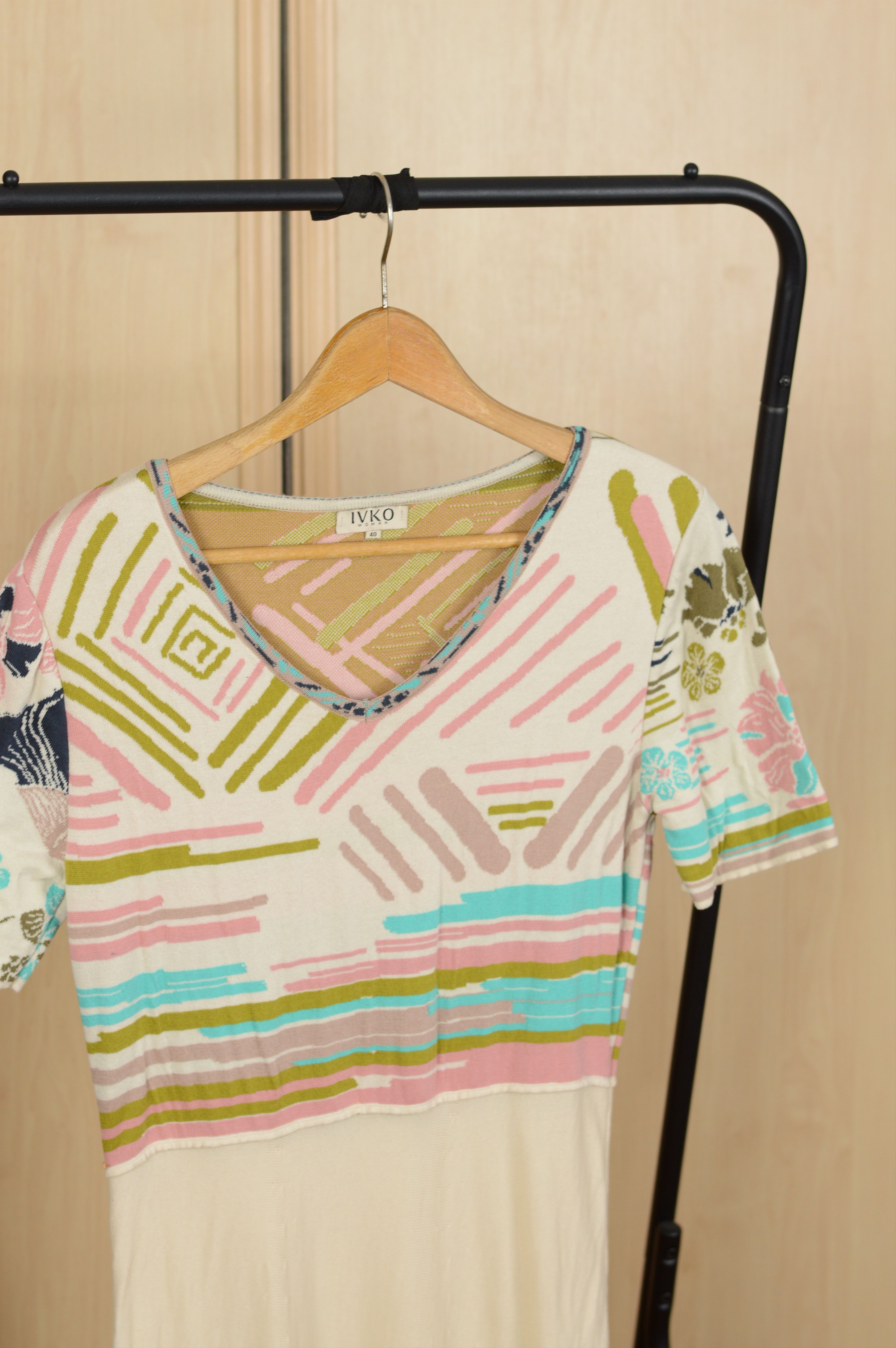 Designer IVKO Dress with stripe details Floral intarsia pattern Size S / US 4 / IT 40 - 6 Thumbnail