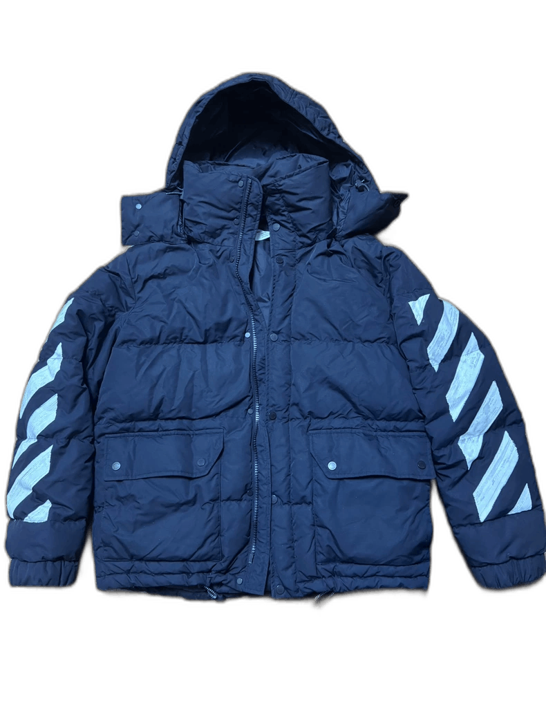 Off-White Off-White Black Puffer Jacket with Stripes Size US L / EU 52-54 / 3 - 1 Thumbnail
