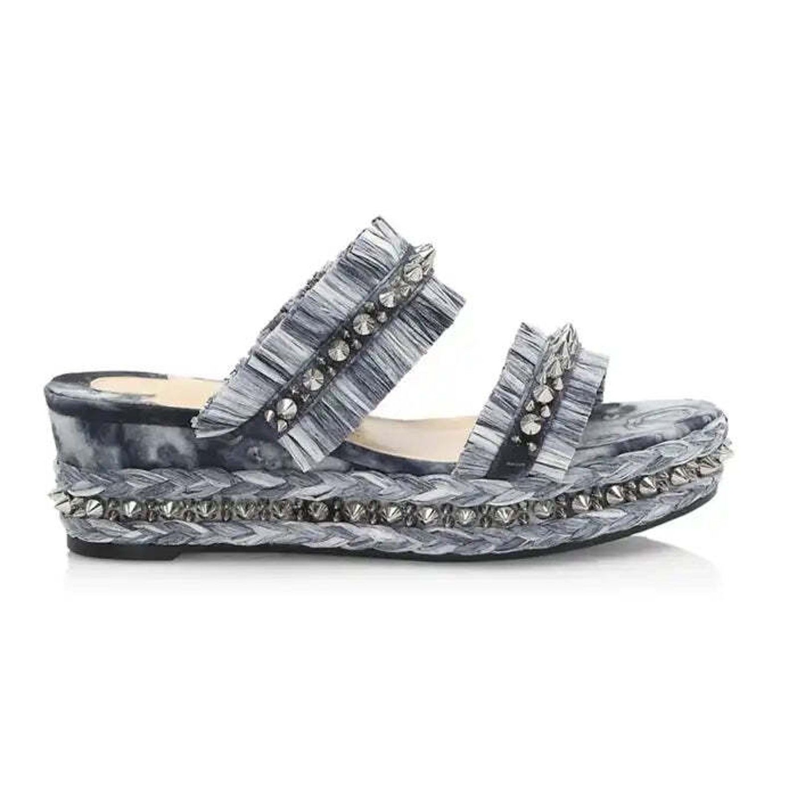 Christian Louboutin Voltinoudou 60 Blue Denim Wedge Slide Mule Sandal Heel 36 Size US 6 / IT 36 - 2 Thumbnail