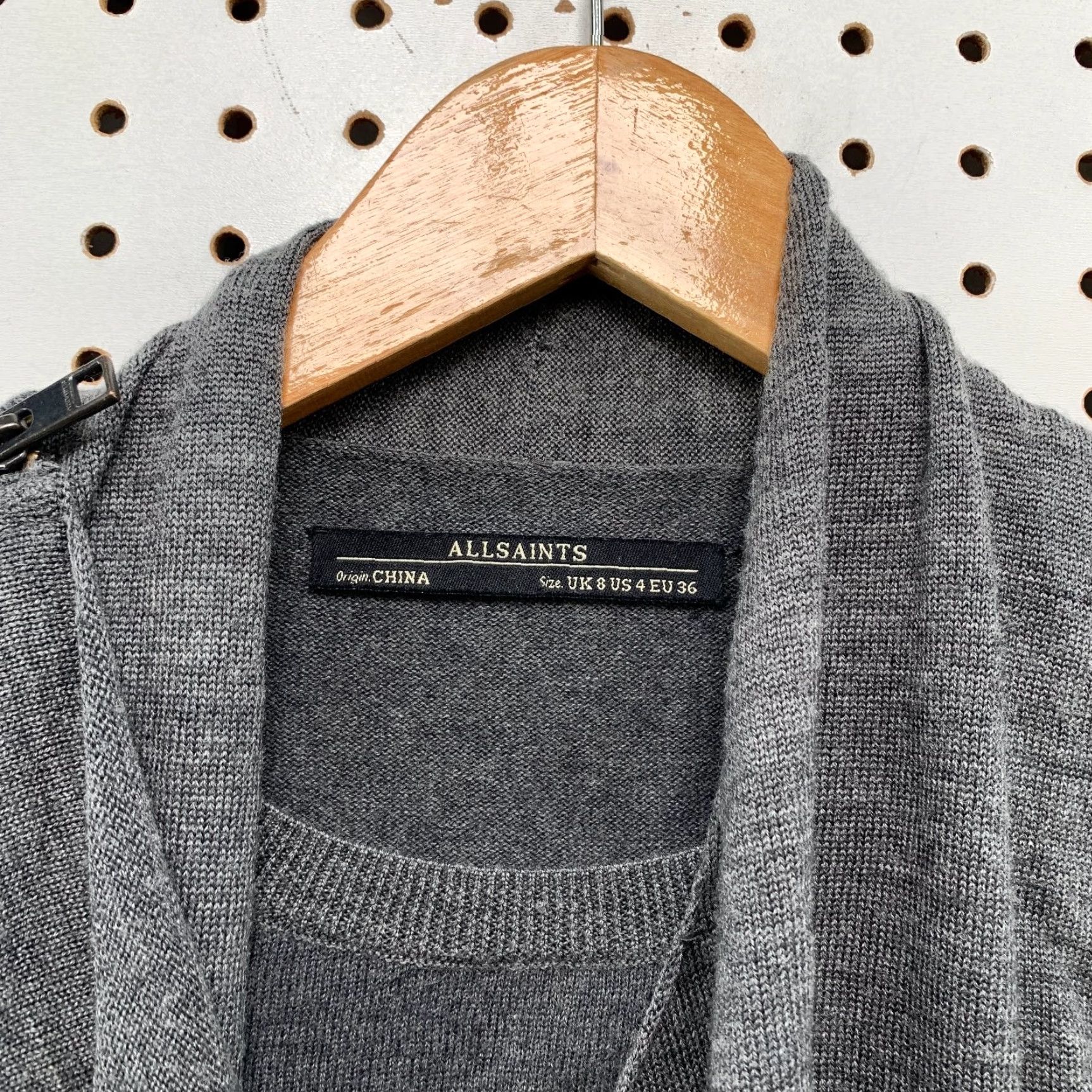 Allsaints AllSaints Wool Sweater Dress Black Gray Women 4 Zipper Shoulder Drina Drape Knit Crew Neck Short Dress A-Line Wool dress Womens 90s? Size S / US 4 / IT 40 - 4 Thumbnail