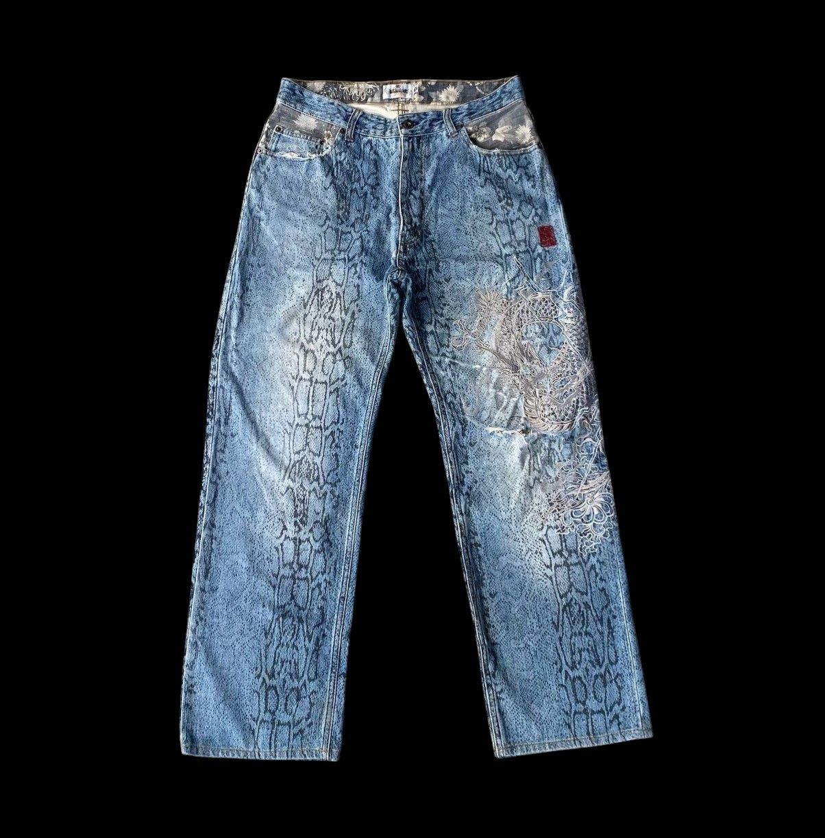 Karakuri Tamashii Rare Karakuri Tamashii Snakeskin Dragon Embroidered Distress Size US 33 - 1 Thumbnail