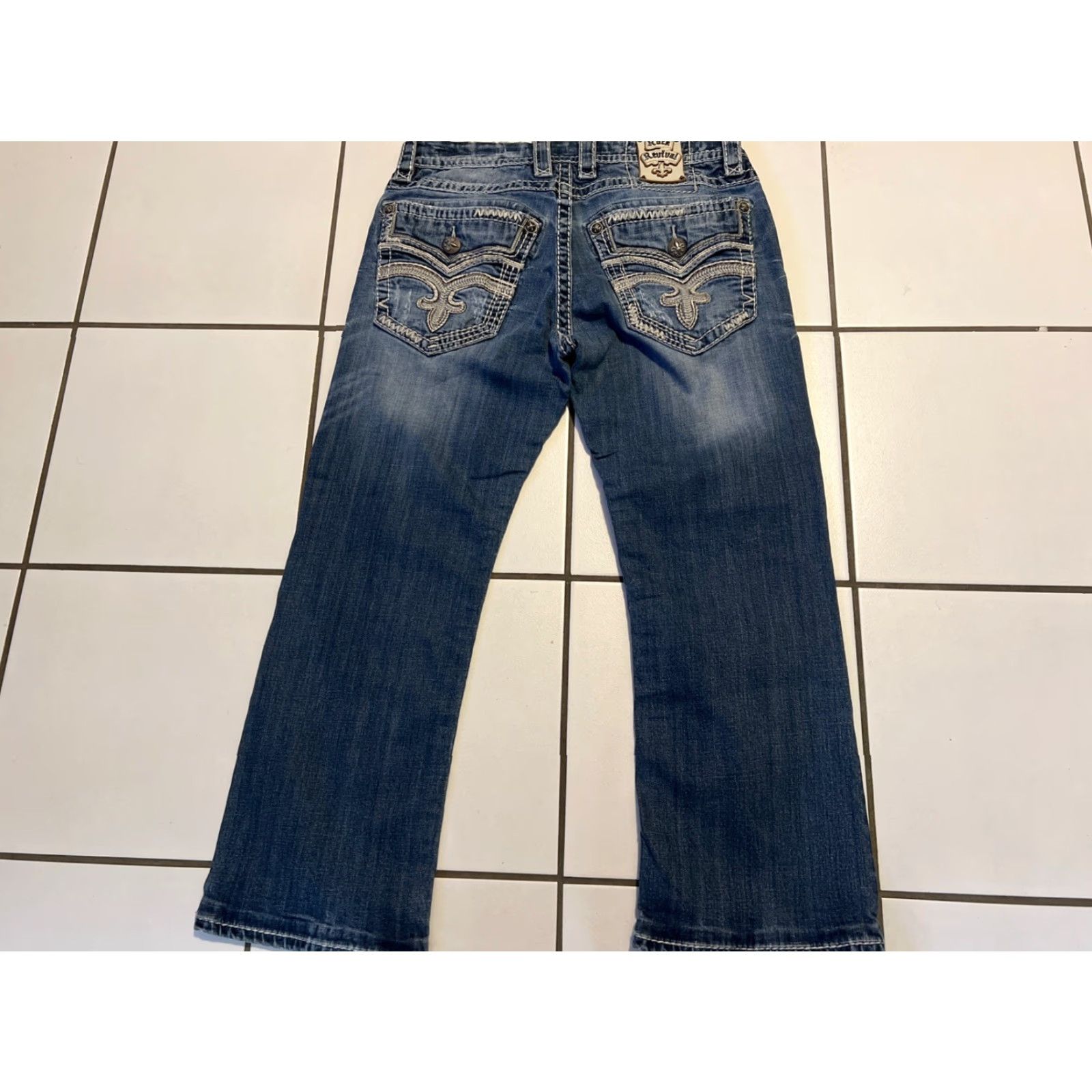 Vintage Rock Revival Jeans Mens 34x26 Jarrow Denim Boot Blue Thick Stitch Y2K Regular Rise 5-Pocket Mens Jeans Size US 34 / EU 50 - 3 Thumbnail