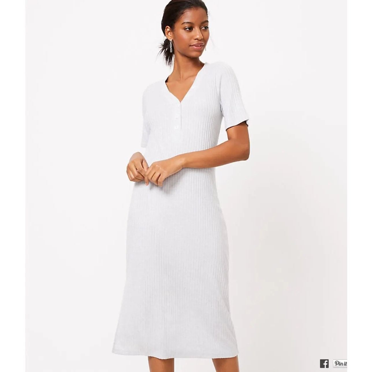 Loft LOFT Ribbed Henley Column Dress Gray Womens XS Size XS / US 0-2 / IT 36-38 - 7 Thumbnail