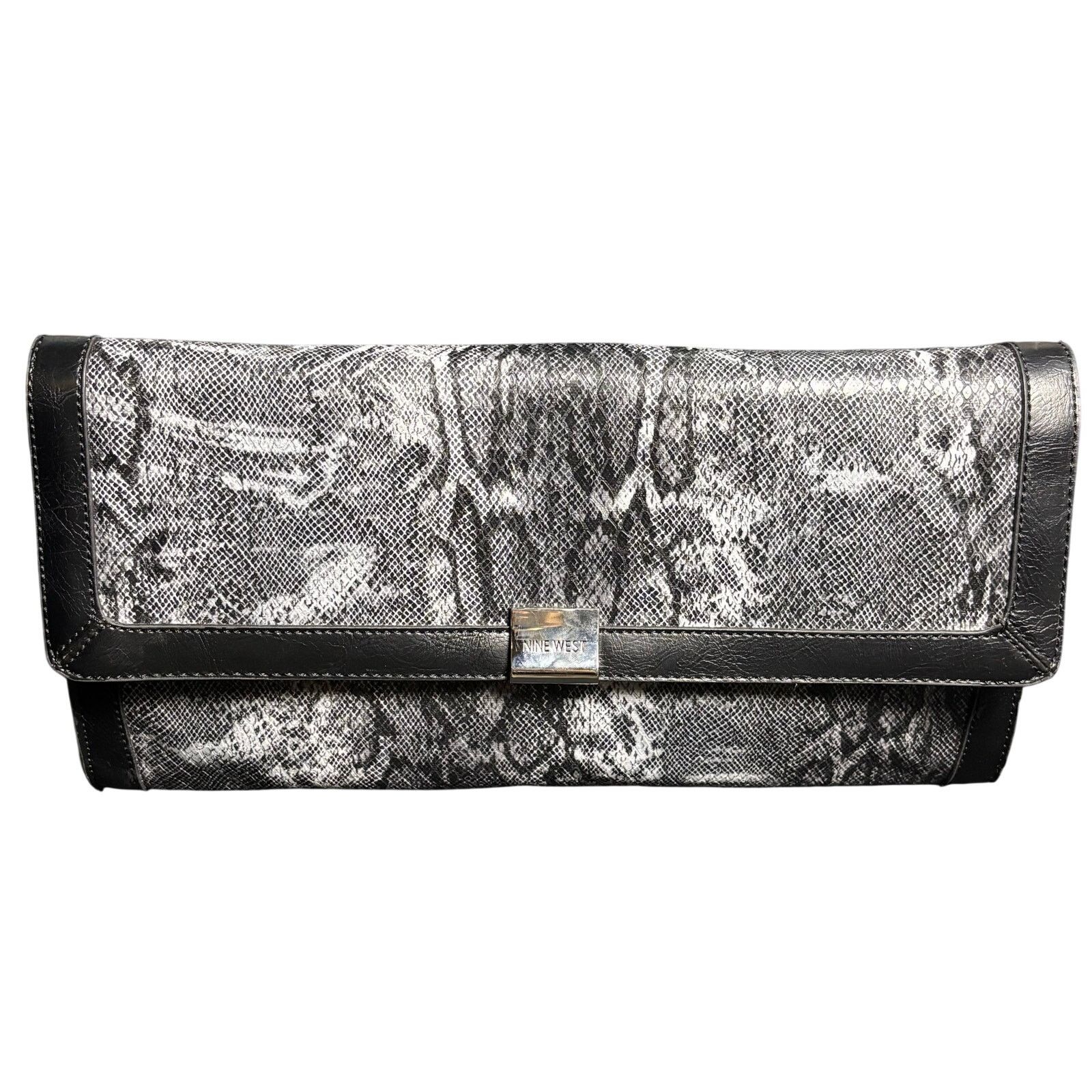 Nine West Black Nine West Faux Snakeskin Clutch Size ONE SIZE - 1 Thumbnail