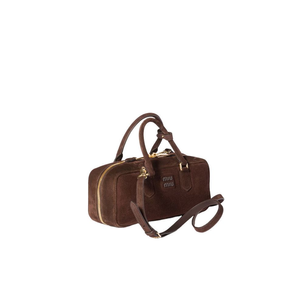 MIU MIU Arcadie Large $3700 Dark Brown Suede Top Handle Bag