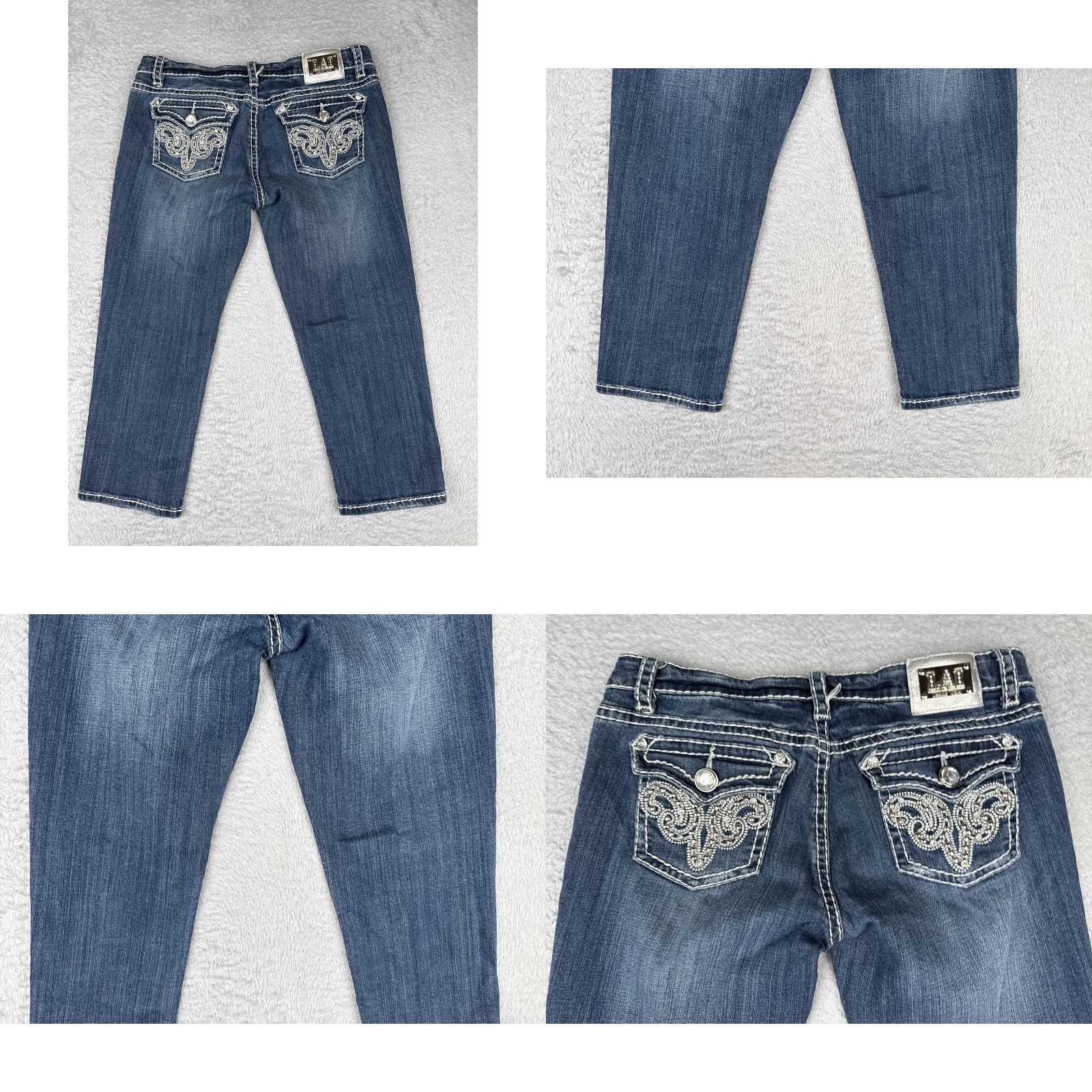 Vintage L.A. Idol Jeans Women 11 Capri Cropped Embellished Rhinestone Pockets Blue Size 32" / US 10 / IT 46 - 10 Thumbnail