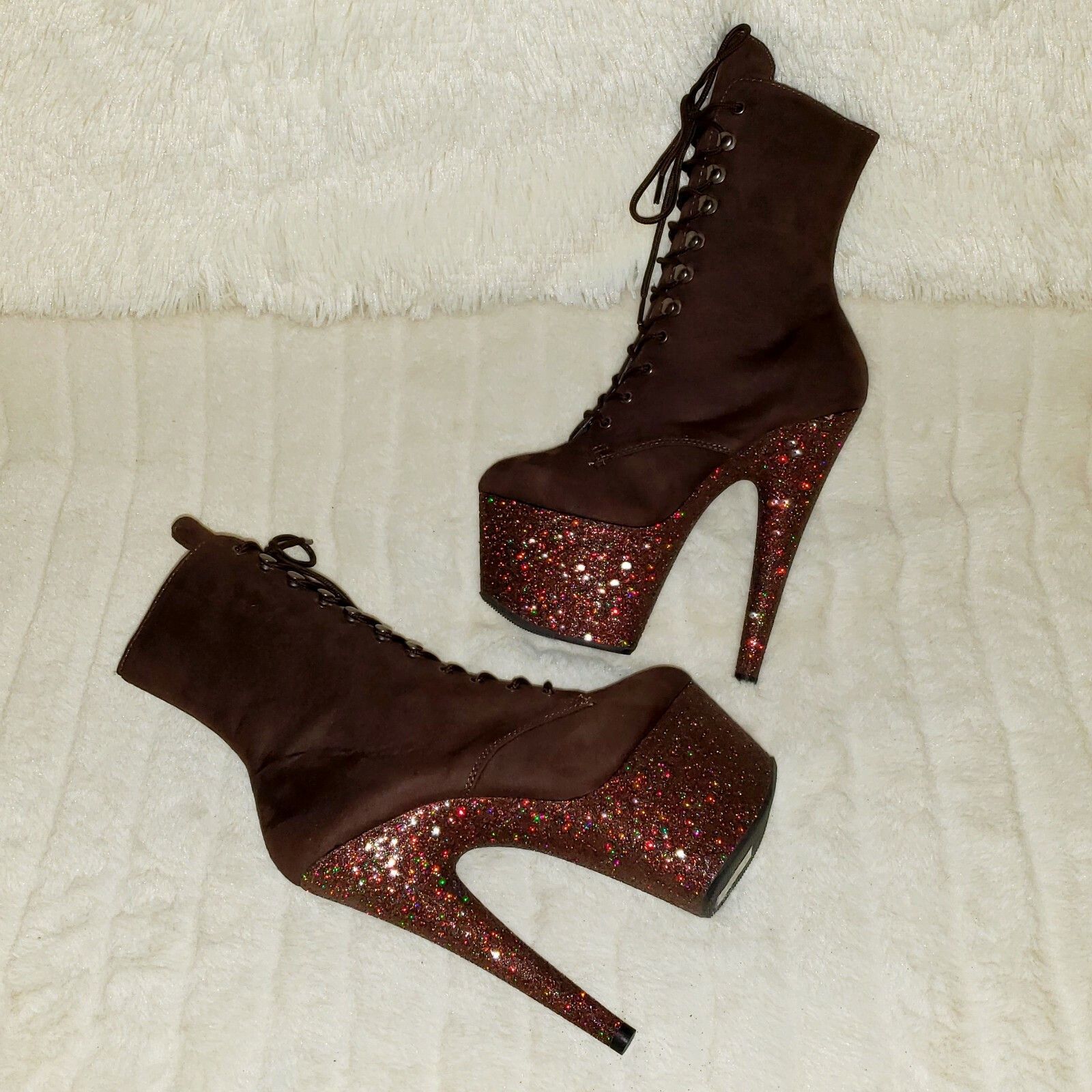 Other Adore 1020FSMG Brown Mocha V Suede & Glitter 7" Heel Platfo Size US 12 / IT 42 - 7 Thumbnail