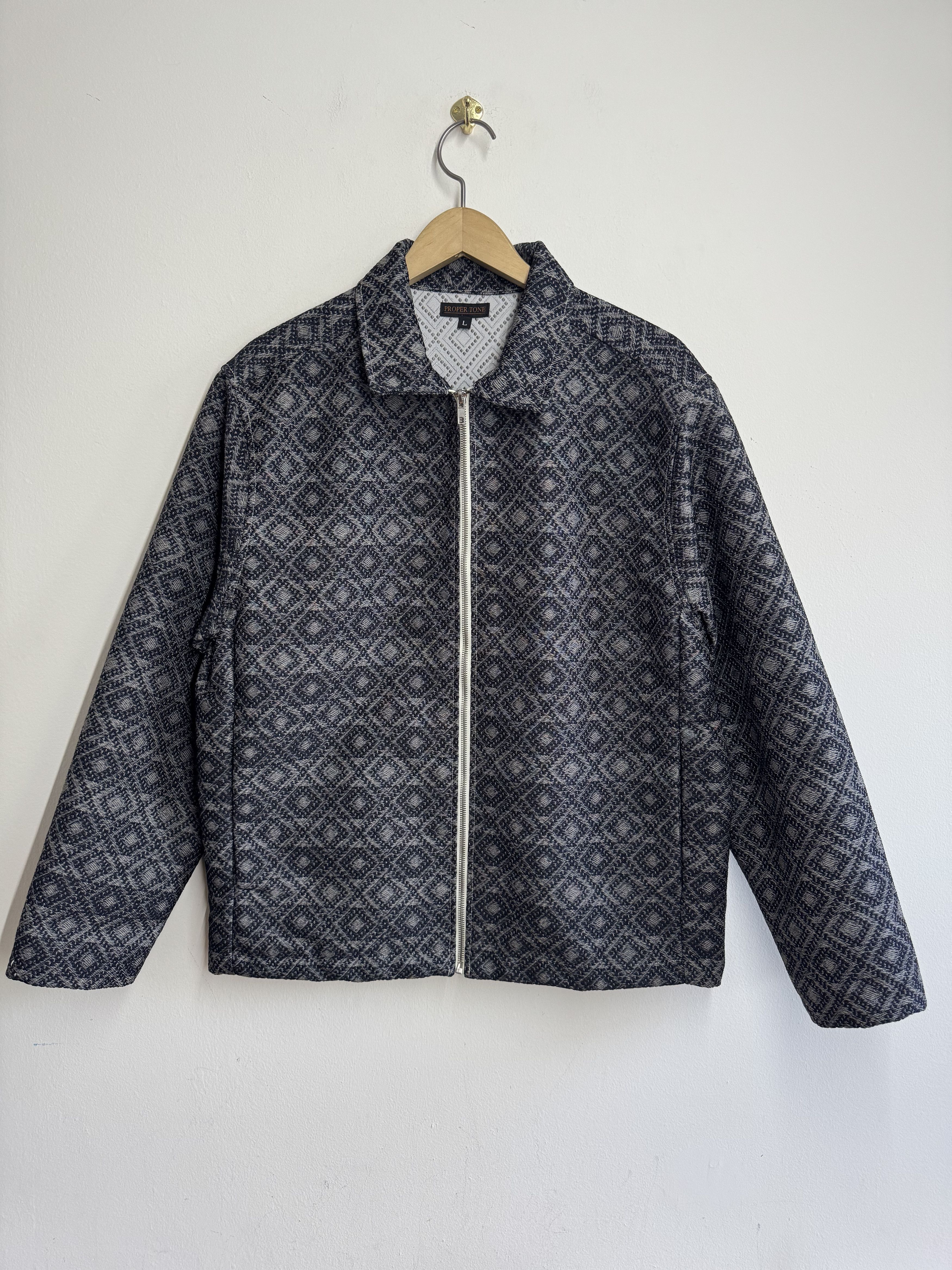 Other Proper Tone Diamond Jacquard Zip Jacket Navy Grey L Size US L / EU 52-54 / 3 - 1 Thumbnail