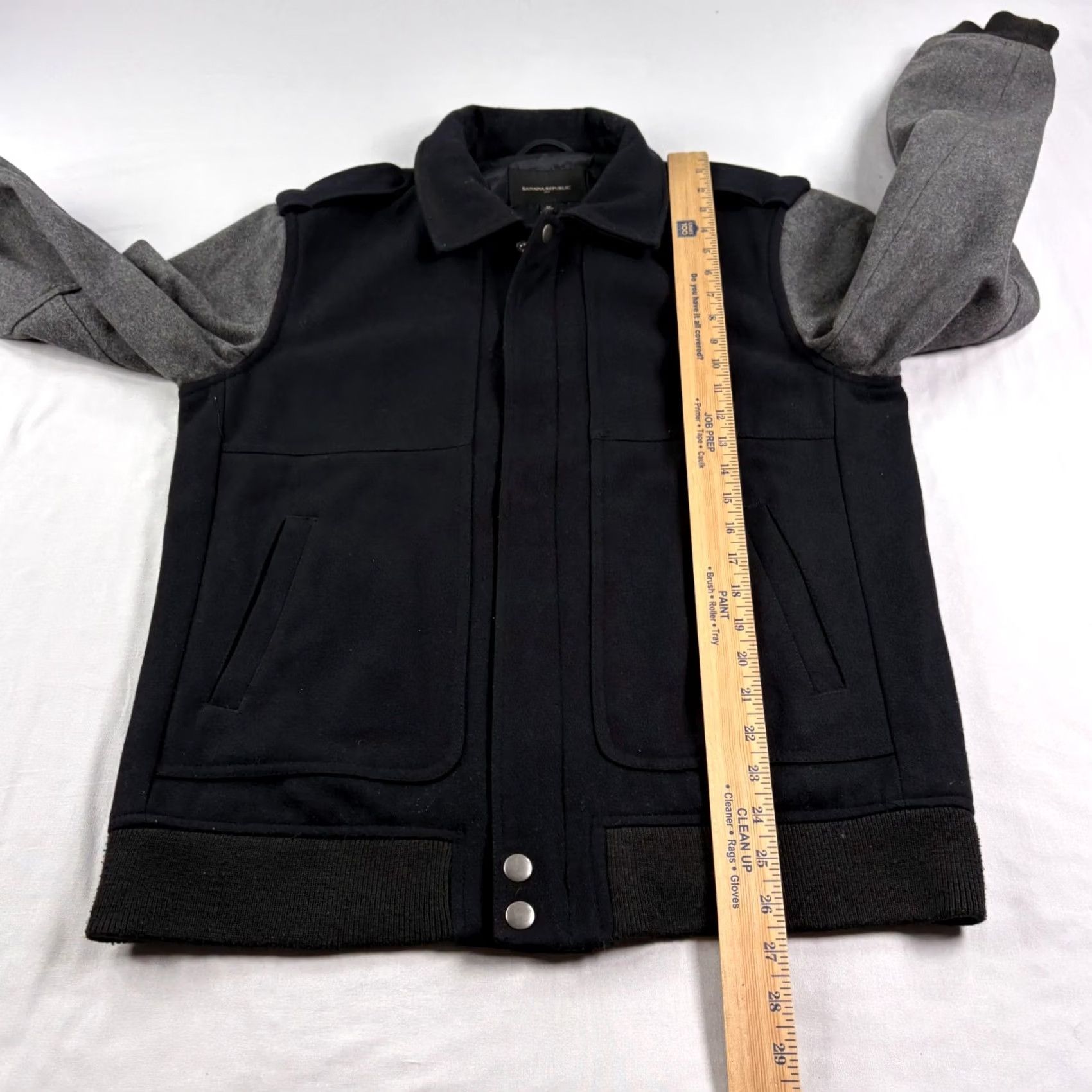 Banana Republic Banana Republic Mens Jacket Wool Bomber Black Gray Mid-Length Zip Pockets Regular Size M Size US M / EU 48-50 / 2 - 6 Thumbnail