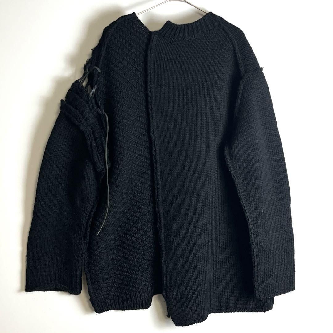Yohji Yamamoto POUR HOMME 18aw Lace-up docking knit black Size US L / EU 52-54 / 3 - 2 Thumbnail