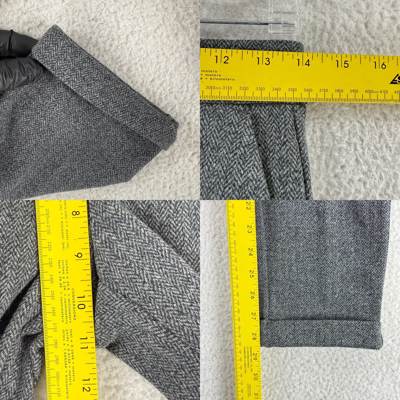 Vintage Ecru Gray Herringbone Dress Pants Womens Size 2 Slim Cuffed Mid-Rise Trousers Pants Front Flat Front Casual Business Workwear Size 26" / US 2 / IT 38 - 8 Thumbnail