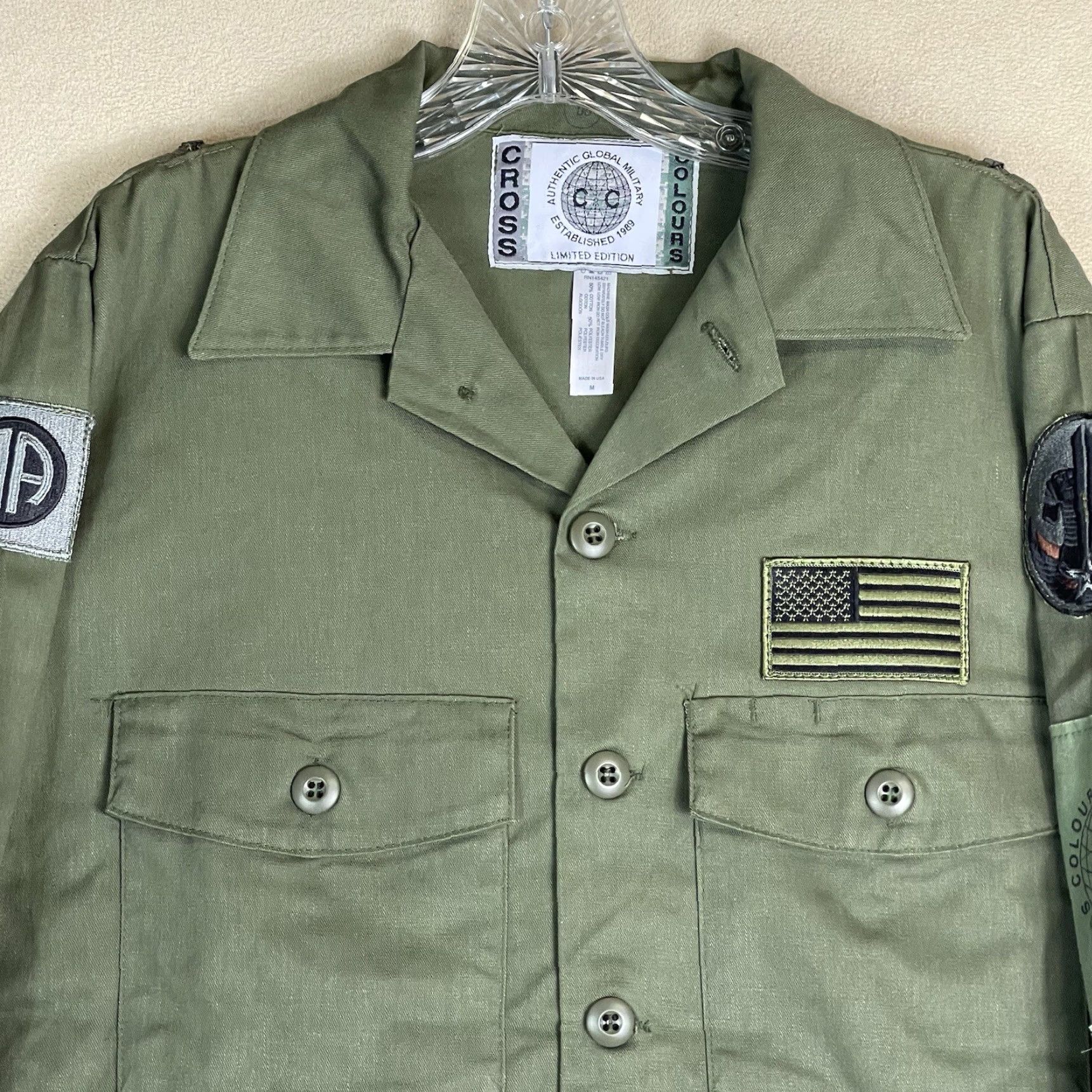 Vintage Cross Colours Shaket Mens M Green Army USA Limited Edition Shirt Jacket Adult Size US M / EU 48-50 / 2 - 2 Thumbnail