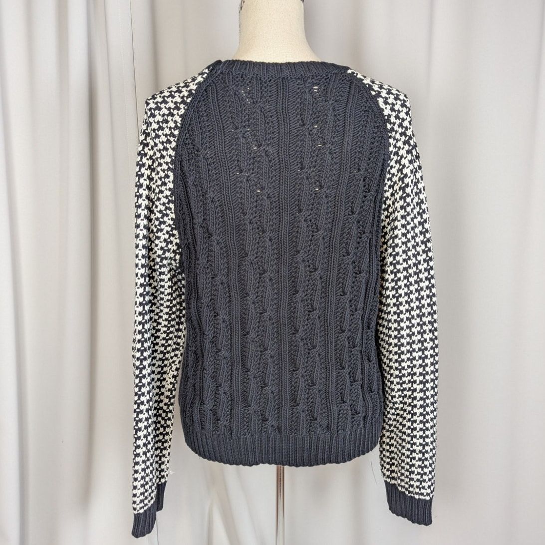 Other Miss Wu Mixed Knit Sweater Black & Ivory Cable Knit Size XL / US 12-14 / IT 48-50 - 11 Thumbnail