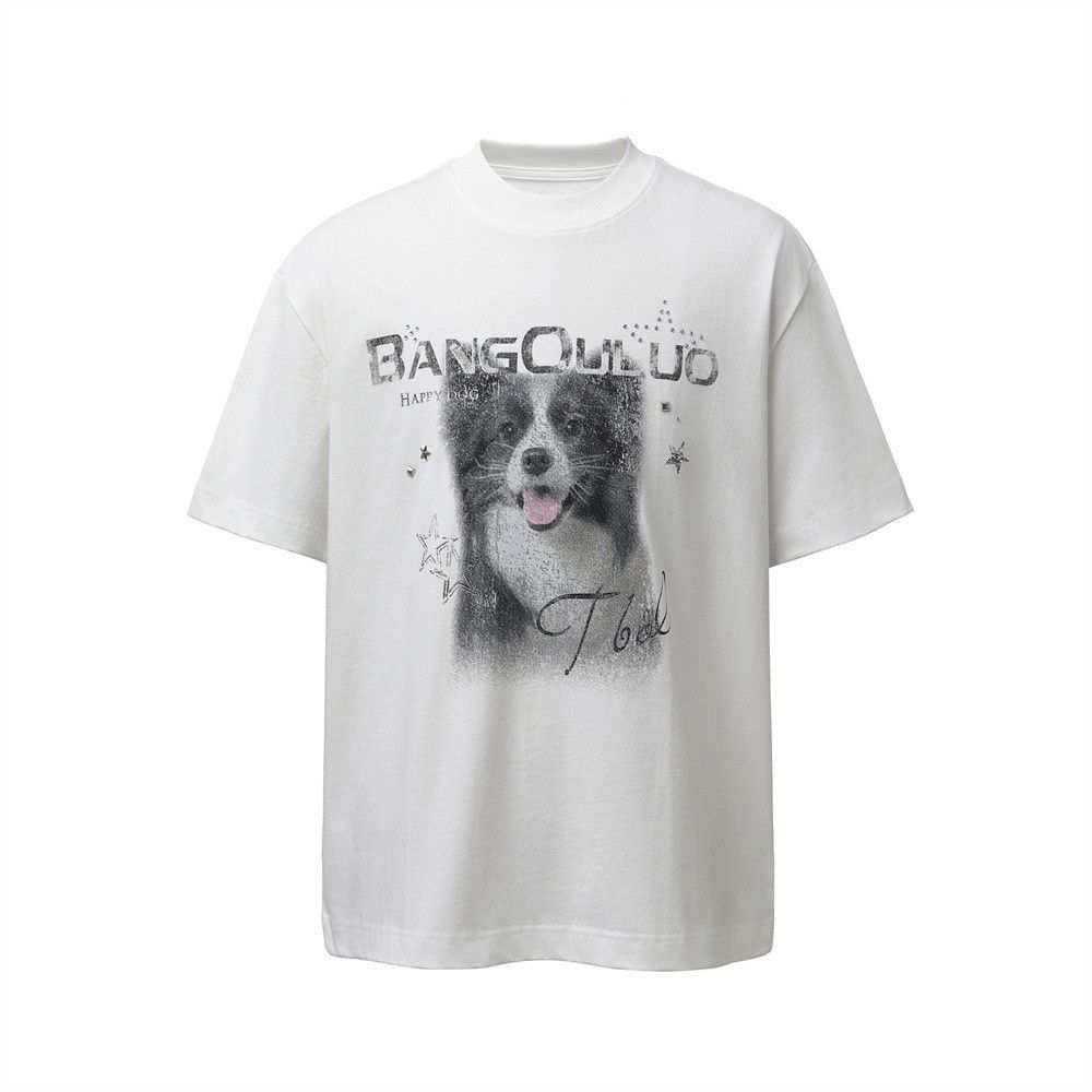 Japanese Brand Men's Cotton Crew-Neck T-Shirt with Dog Print Size US M / EU 48-50 / 2 - 1 Thumbnail