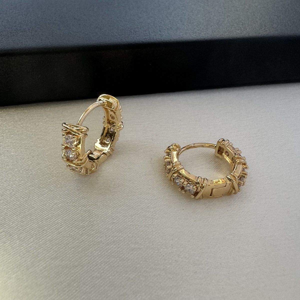 Designer 17mm CZ Small Gold Hoop Earrings for Women Size ONE SIZE - 2 Thumbnail