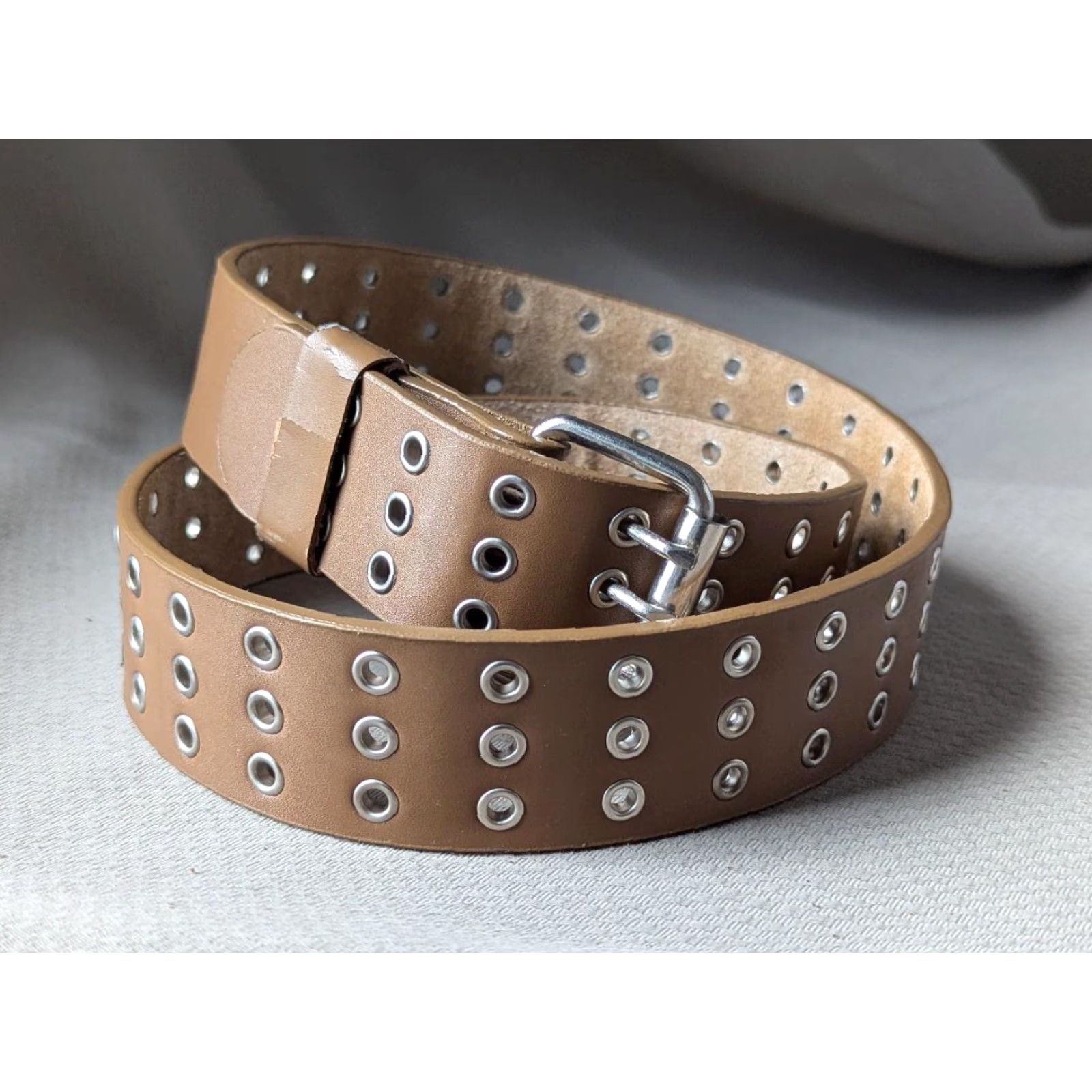 Vintage VINTAGE studded belt Men Brown leather 38 belt Studded Riveted Gothic Y2K 1990s Size 38 - 2 Thumbnail