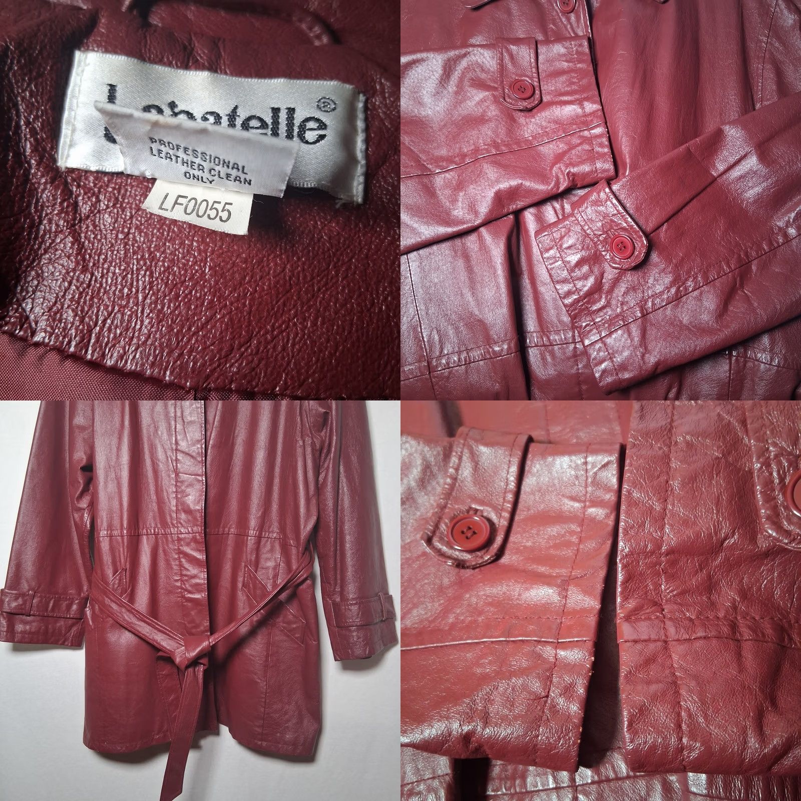 Vintage VINTAGE Bagatelle Jacket Leather Burgundy Button Up Belted Adult Womens Size 18 Size XXL / US 16-18 / IT 52-54 - 8 Thumbnail
