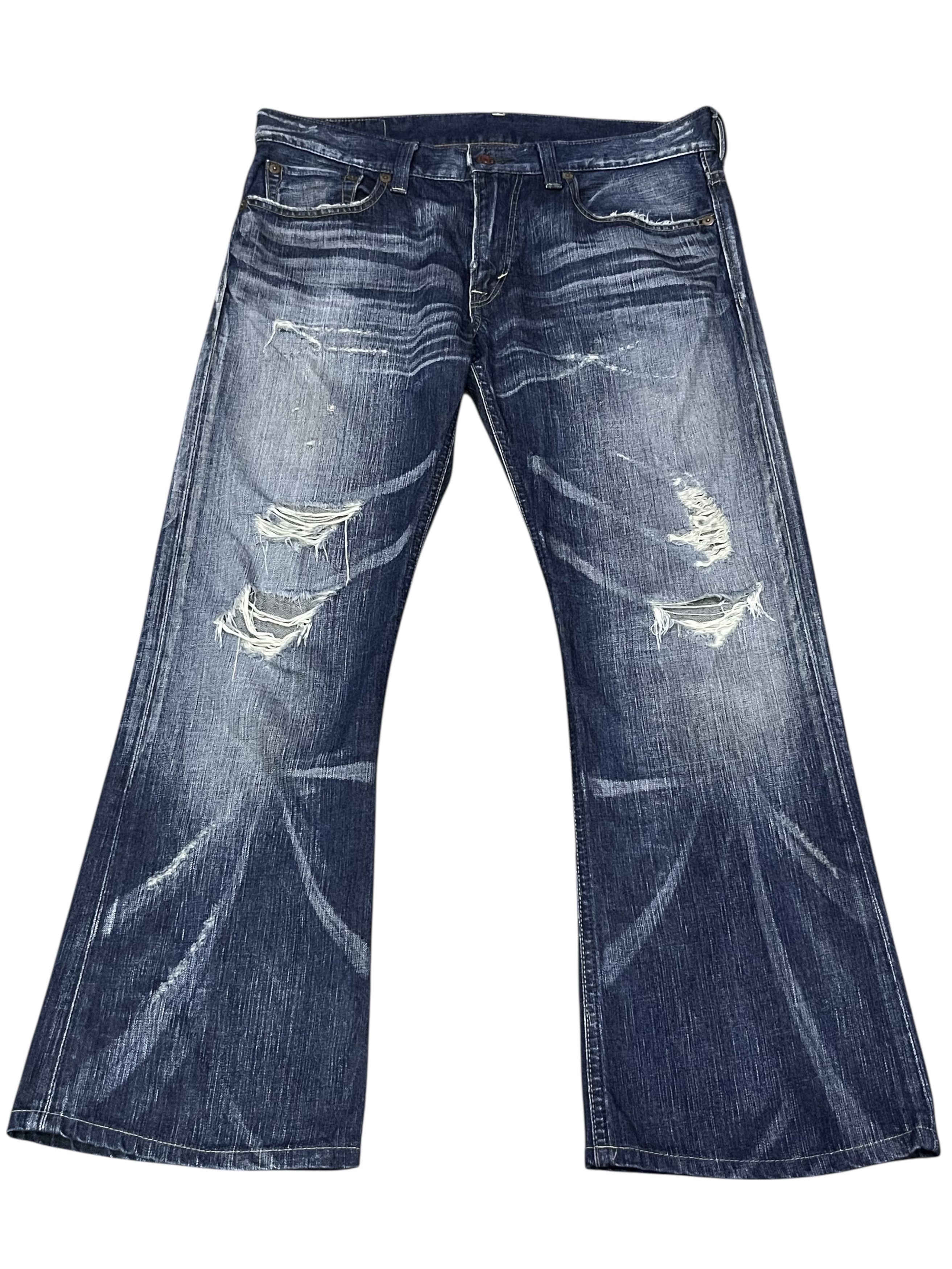 Kapital Edwin 503 Blue Trip Distressed Ripped Flare Jeans Y2K Japan Size US 34 / EU 50 - 2 Thumbnail