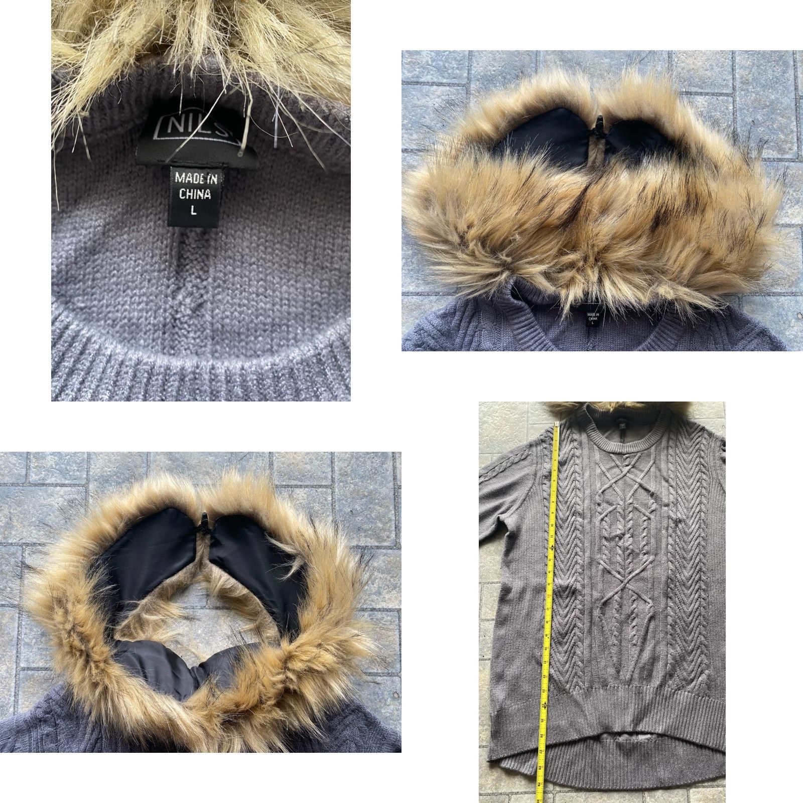 Vintage Nils WOMENS LARGE Francesca Sweater Removable Faux Fur Collar Pewter Heather NWT Size L / US 10 / IT 46 - 8 Thumbnail