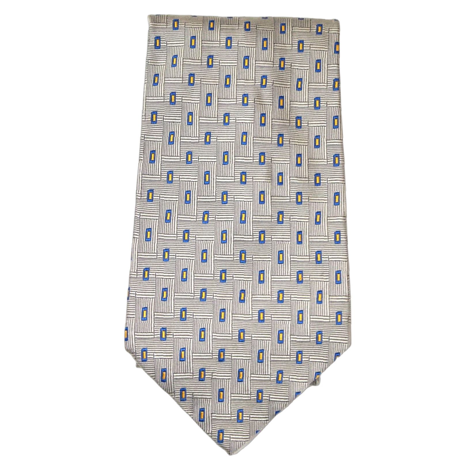 Vintage Paul Fredrick Silk Necktie Men's Silver Geometric Tie Designer Stylish USA Size ONE SIZE - 1 Thumbnail