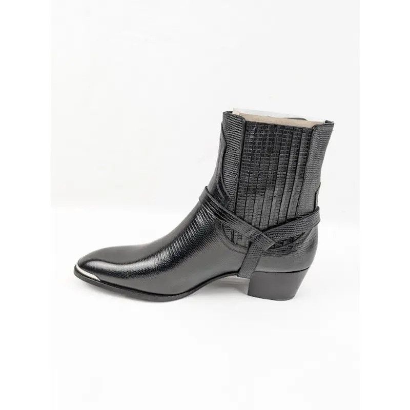 Celine o1rshd1 Chelsea Lizard Stamped Calfskin Issac Boots in Black Size US 7 / EU 40 - 7 Thumbnail
