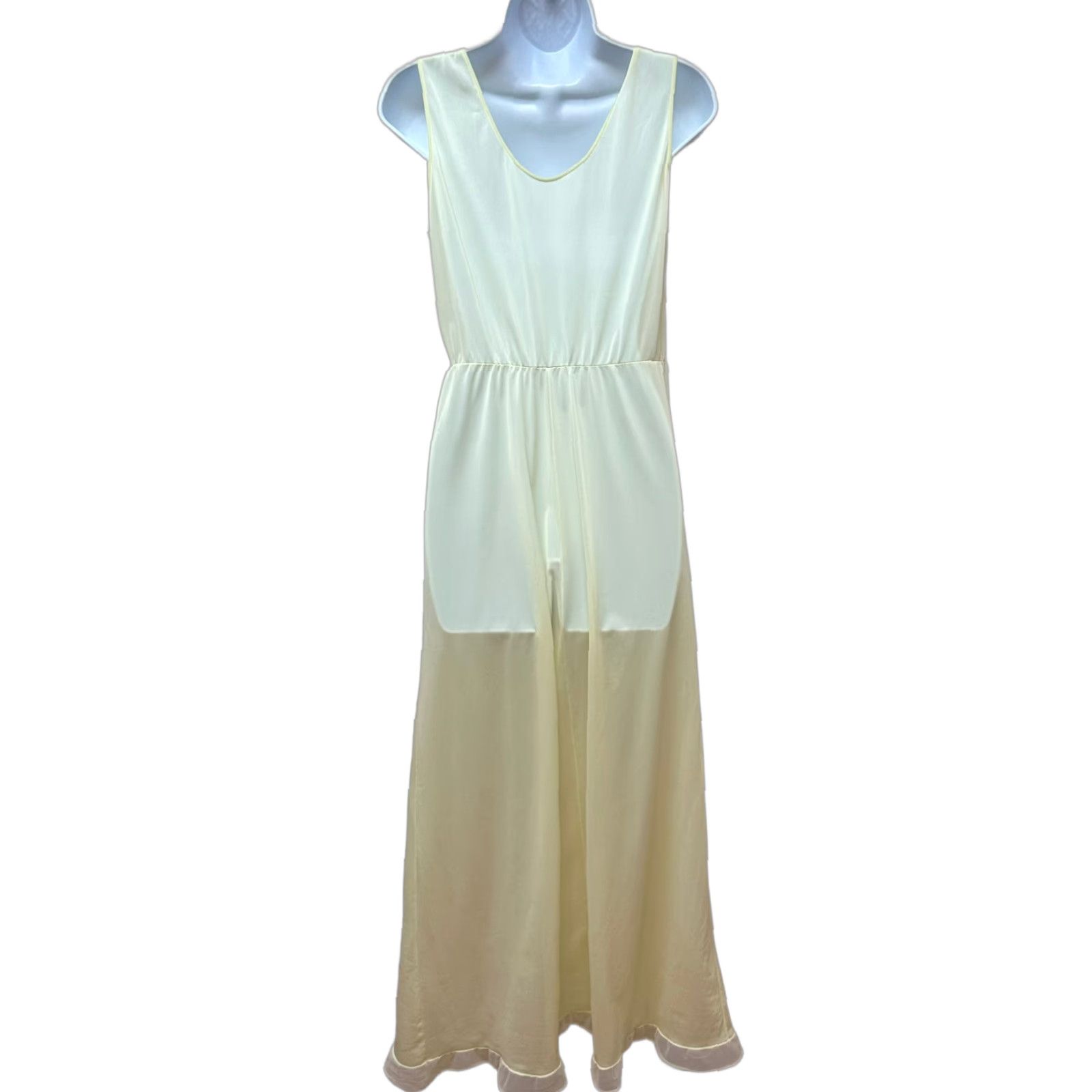 Vintage VINTAGE Nightgown Yellow Silky Nylon Long Nightgown Dainty Floral Embroidery M Nylon Nightgown Yellow Vintage Nightgown Womens Nightgown Size ONE SIZE - 1 Thumbnail