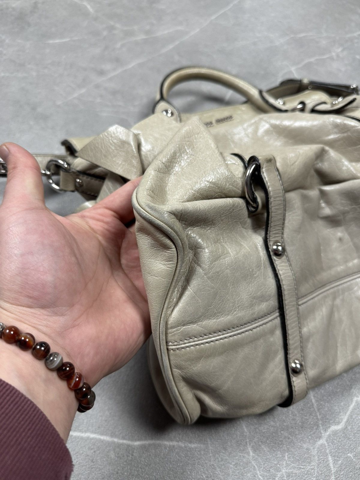 Miu Miu Miu Miu Beige Vitello Schleife Leder Handtasche Satchel Tote Size ONE SIZE - 16 Thumbnail