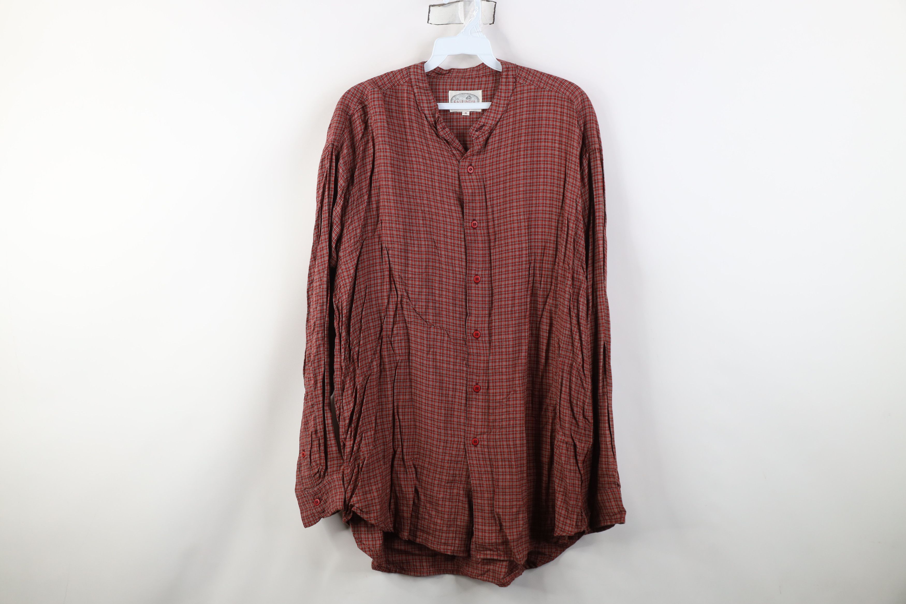 Vintage Vintage 90s Streetwear Band Collar Button Shirt Plaid Size US M / EU 48-50 / 2 - 1 Thumbnail