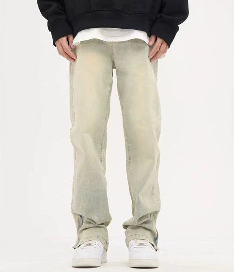 Jean Street retro loose straight leg casual zipper washed jeans Size US 32 / EU 48 - 1 Thumbnail