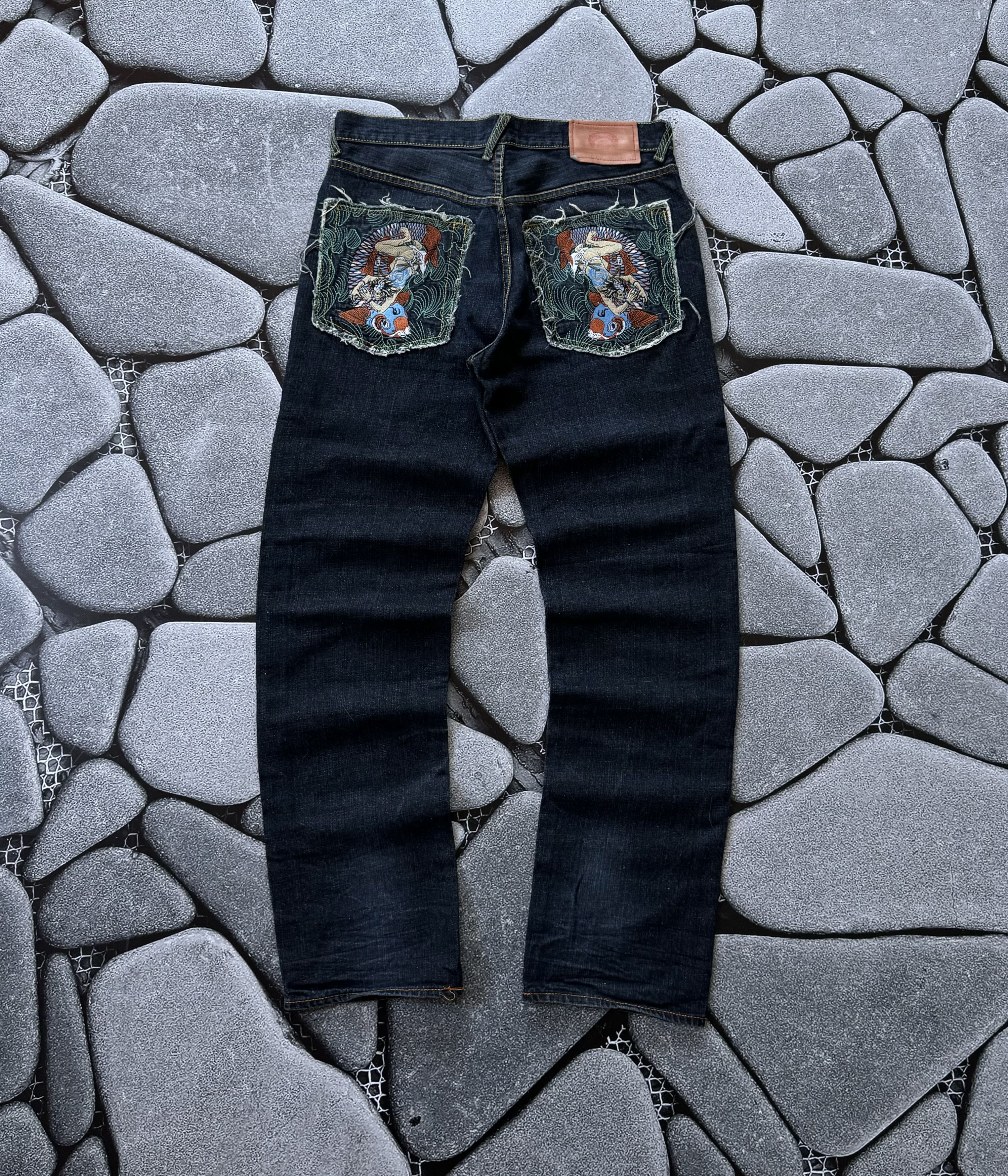 Japanese Brand × RMC Jeans RMC JAPANESE DENIM EMBROIDERED SELVEDGE JEANS DISTRESSED Size US 34 / EU 50 - 1 Thumbnail