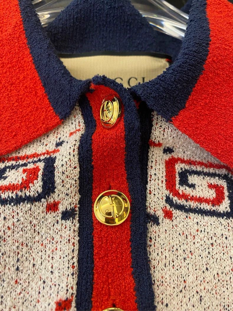Gucci Gucci SS23 Full Logo jacquard knitted short-sleeved Polo sh Size XS / US 0-2 / IT 36-38 - 4 Thumbnail