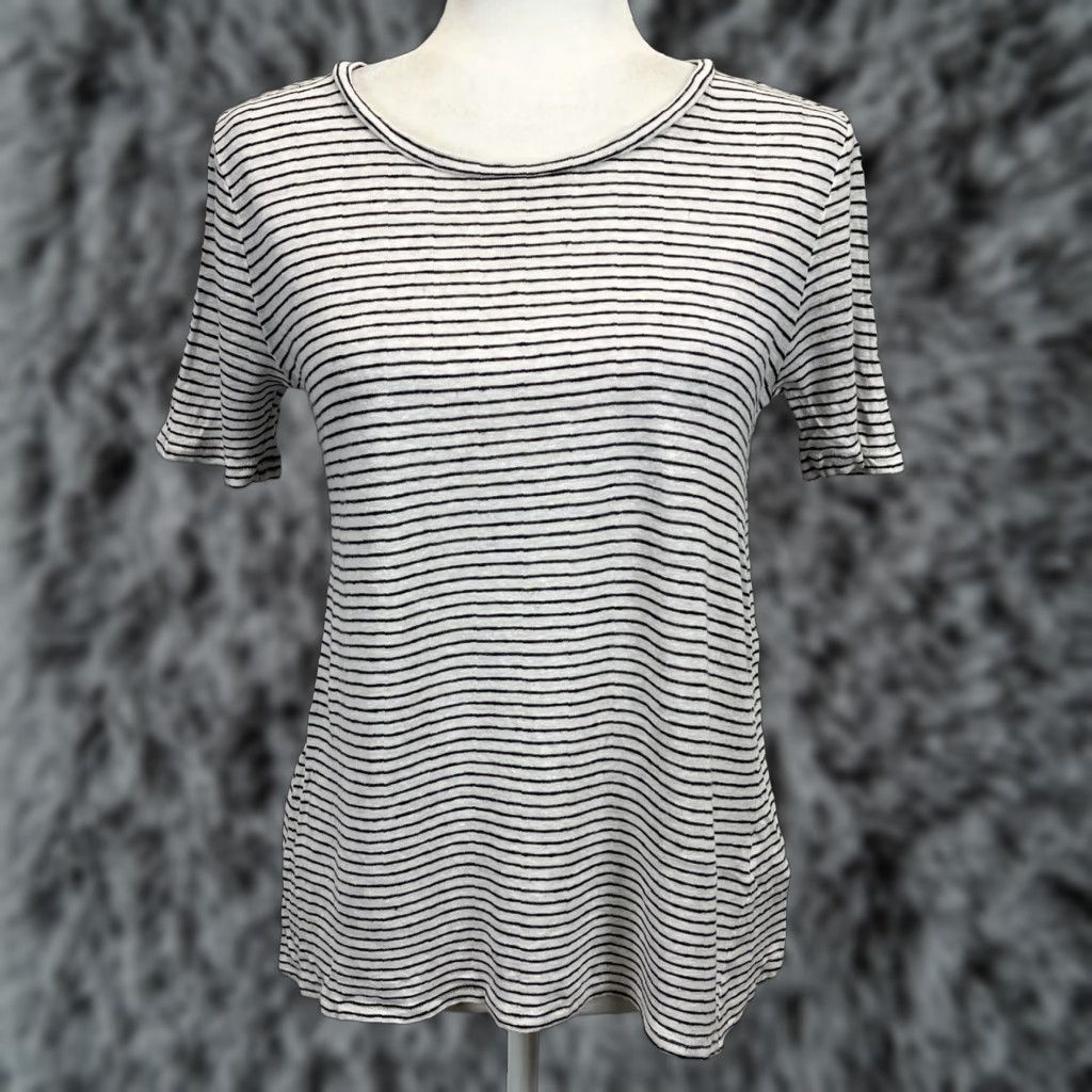 Banana Republic WOMENS Banana Republic Striped Linen Blend T-Shirt Size S White & Black Casual Size S / US 4 / IT 40 - 1 Thumbnail