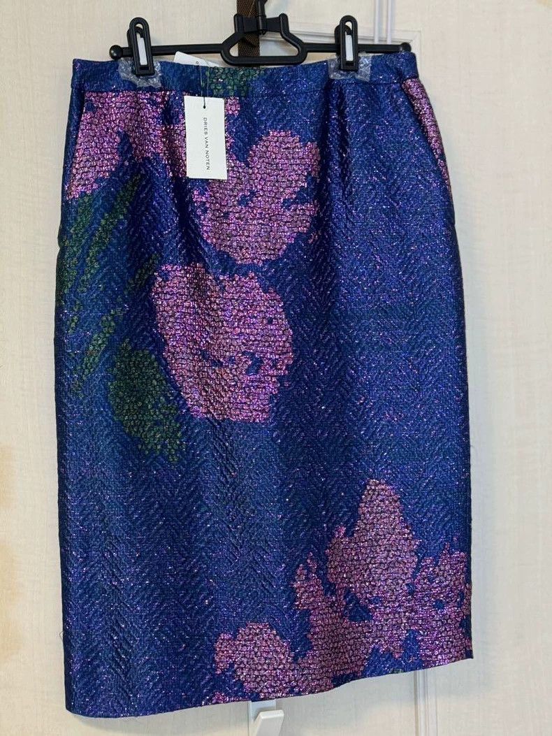 Dries Van Noten Dries Van Noten size:34 A pearlescent floral blue skirt Size 33" - 1 Thumbnail