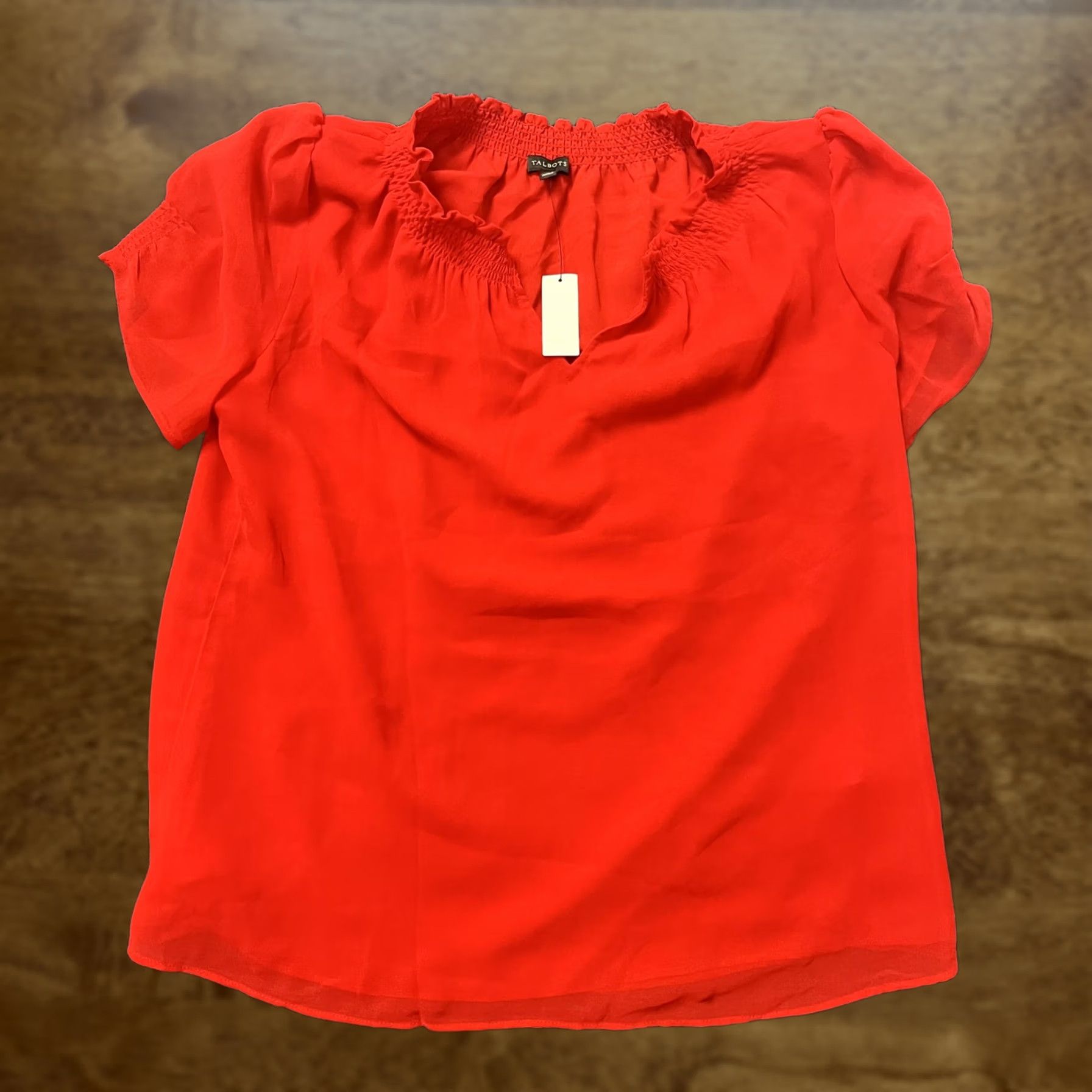 Talbots Talbots Blouse Womens Large Red Off Shoulder Short Sleeve Ruffle Top Size L / US 10 / IT 46 - 1 Thumbnail