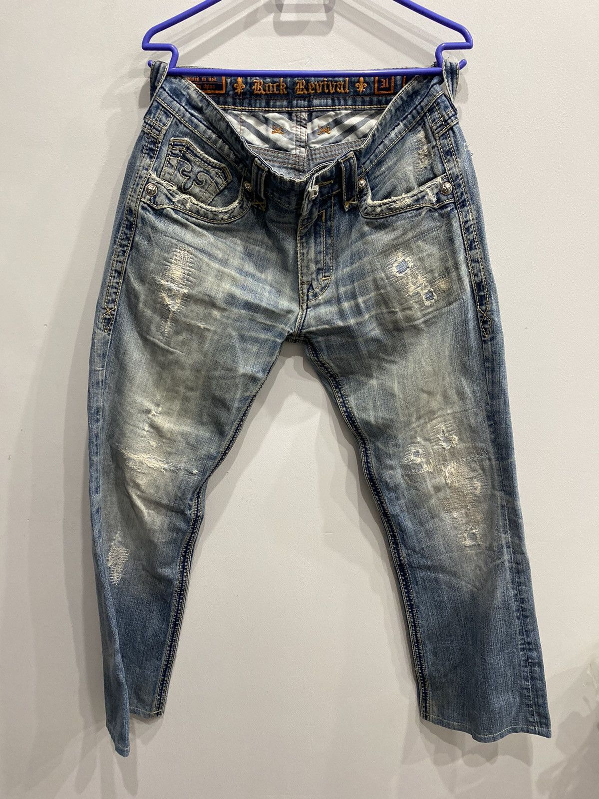 Rock Revival Vintage Rock Revival Distressed Fleur-de-Lis Denim Jeans Y2K Size US 31 - 2 Thumbnail