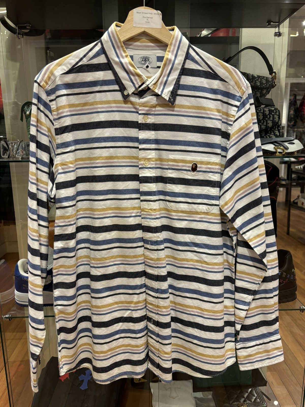 Bape Bape Striped LS Polo Size US XL / EU 56 / 4 - 1 Thumbnail