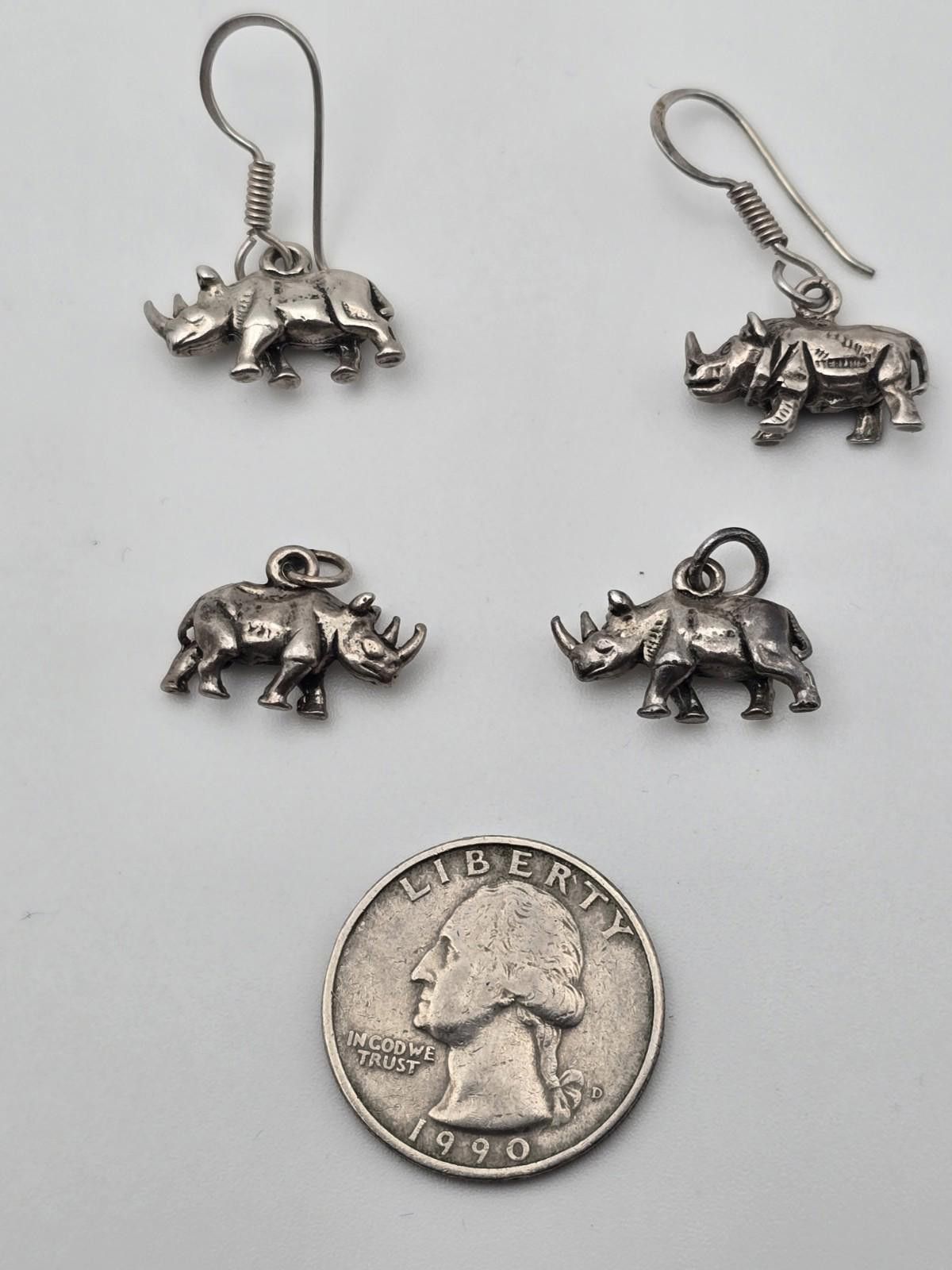 Other Sterling Silver Rhino Earring & Charm Set (4pc) Size ONE SIZE - 1 Thumbnail