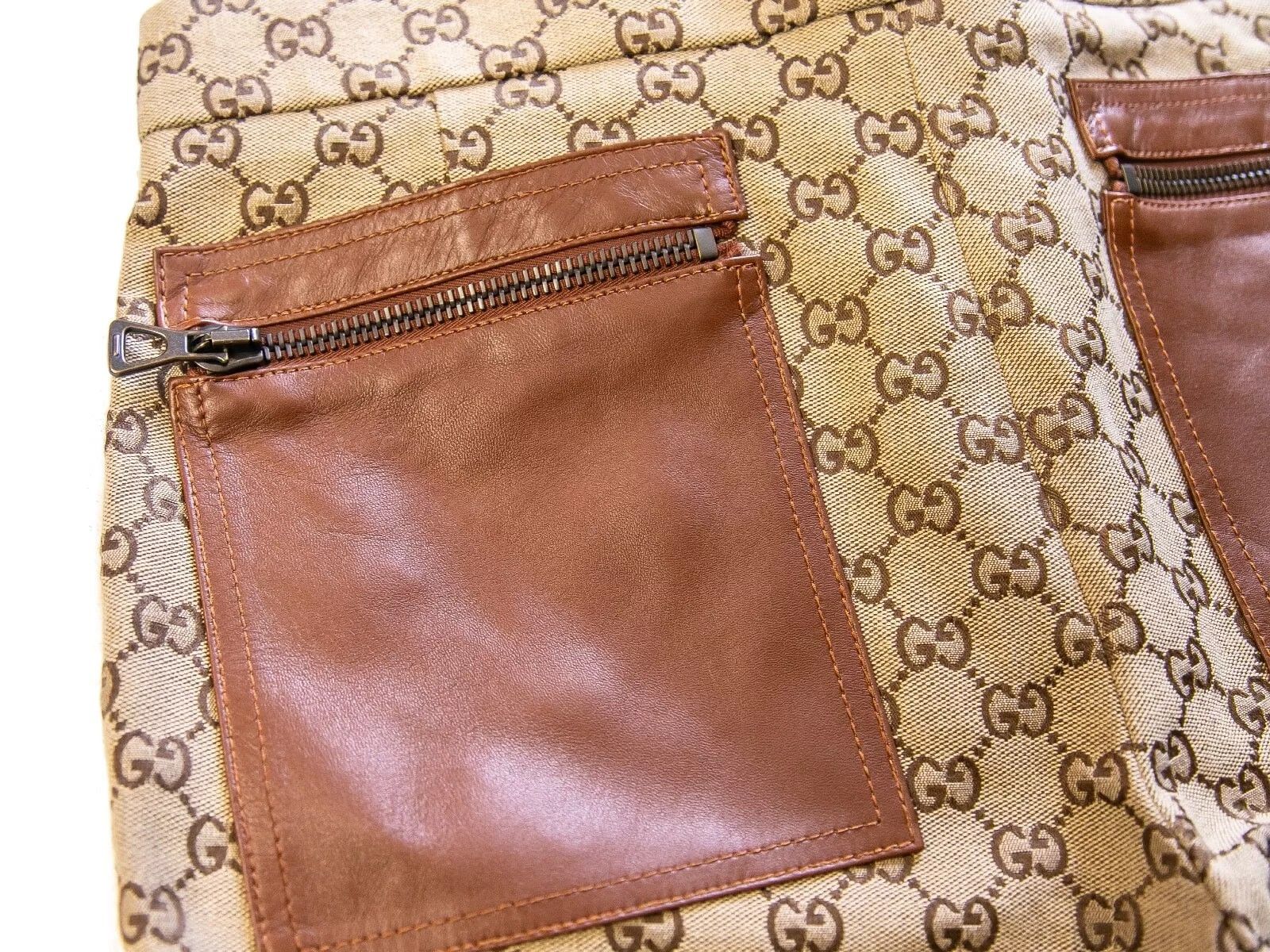 Gucci GUCCI GG Canvas Print Pants 46 size Zipper Leather Trim Size US 30 / EU 46 - 9 Thumbnail