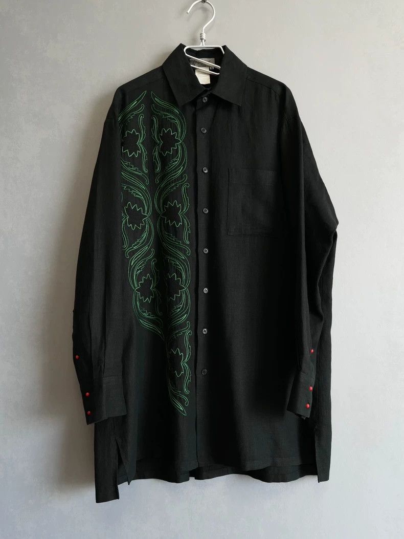 Yohji Yamamoto Yohji Yamamoto 98SS Linen Vermilion Button Embroidered Flor Size US M / EU 48-50 / 2 - 1 Thumbnail