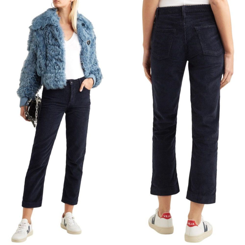 GRLFRND GRLFRND Helena Navy Corduroy High Rise Straight Leg Ankle P Size 31" - 1 Thumbnail