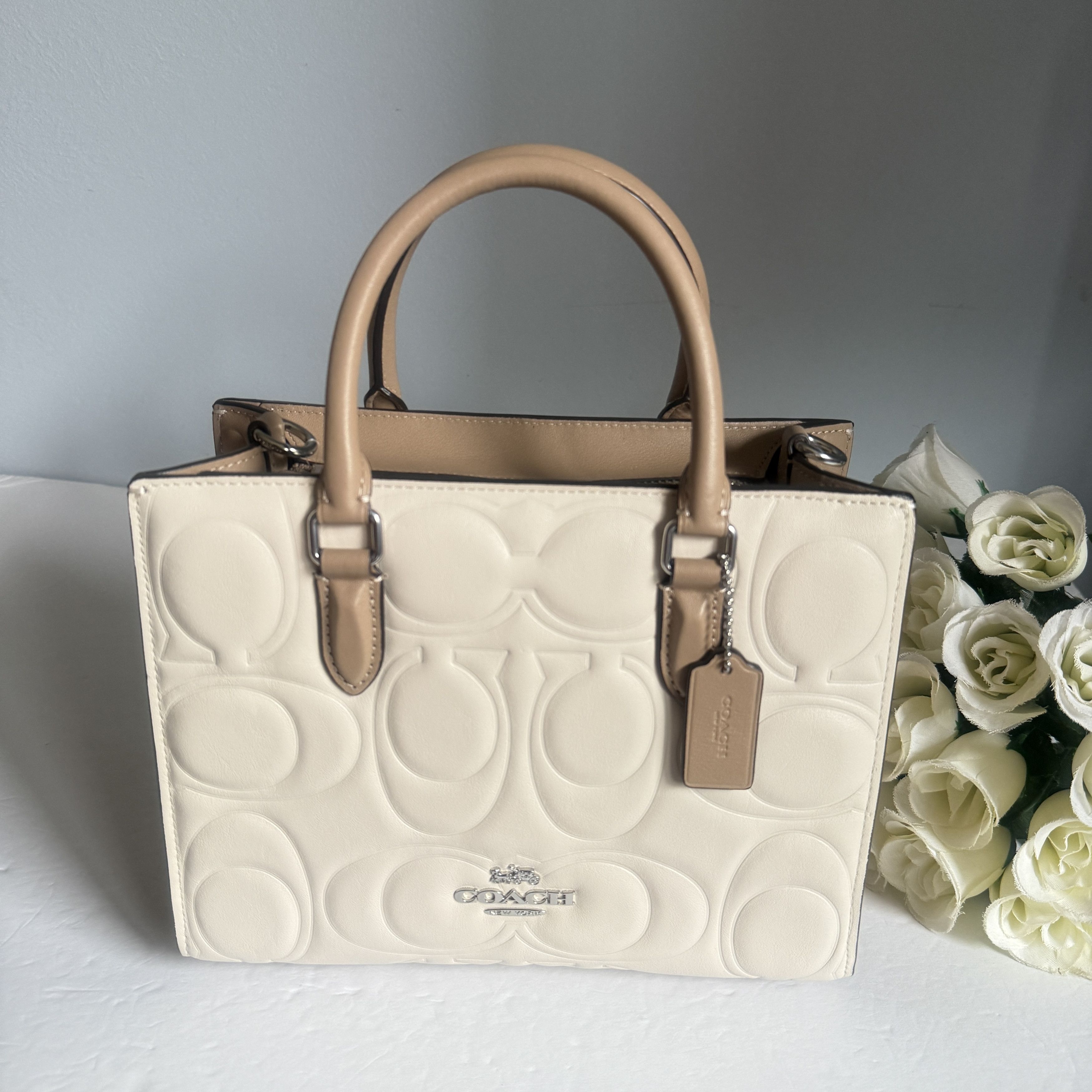 Coach Maggie Small Tote Bag In Signature Leather Cy670 in White, Women's