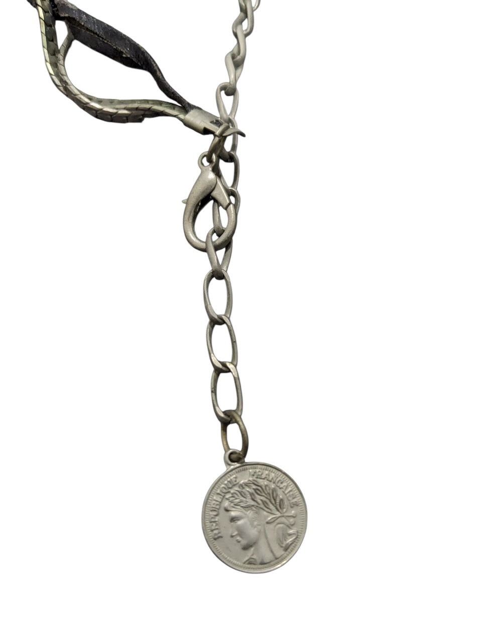 Other SILVER-TONE CHAIN NECKLACE & BLACK LEATHER FRANCE MEDAL Size ONE SIZE - 3 Thumbnail