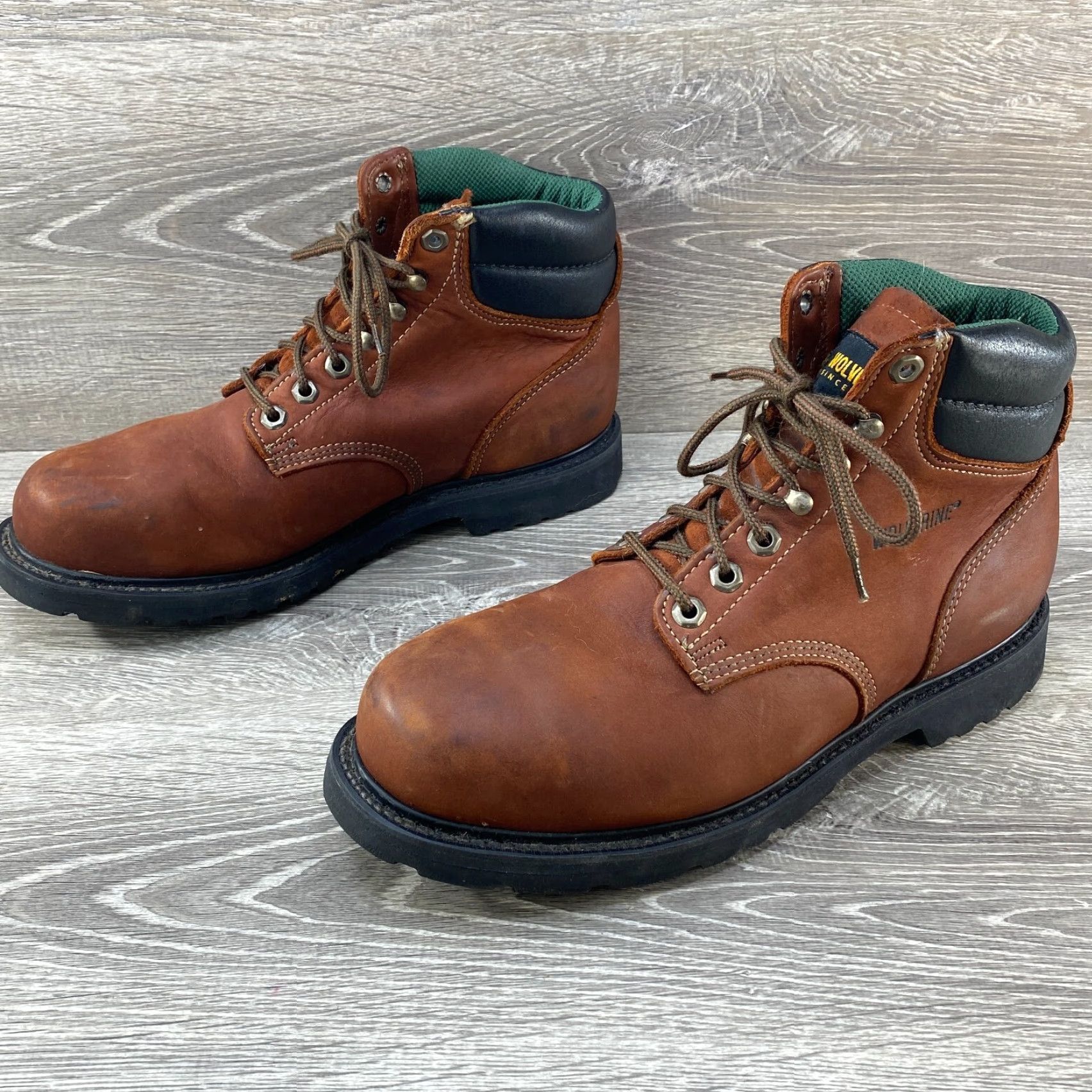 Vibram Wolverine Durashocks Steel Toe Brown Leather Boots SZ 8 3E Made USA Vibram Sole Boots Mens Size US 7 / EU 40 - 5 Thumbnail