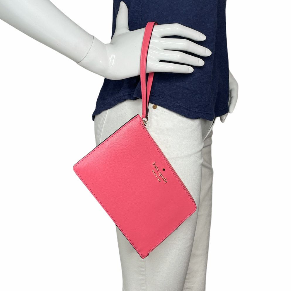 Shops NEW Kate Spade Staci Medium L-Zip Leather Wristlet in Ruby Pink