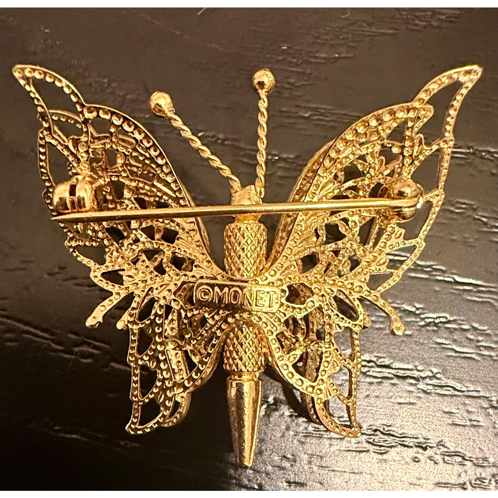 Monet Vintage Signed Monet Gold Tone Filigree Butterfly Brooch Size ONE SIZE - 4 Thumbnail