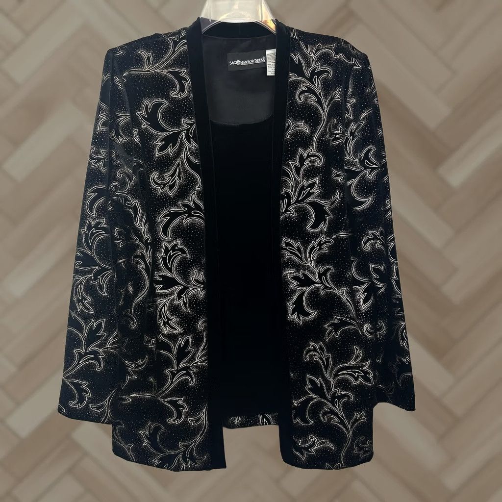 Vintage VINTAGE Sag Harbor Event Blazer Womens 14 Black Velour Evening Cocktail Jacket Top Gold Read (Jacket attached to top) Size XL / US 12-14 / IT 48-50 - 1 Thumbnail