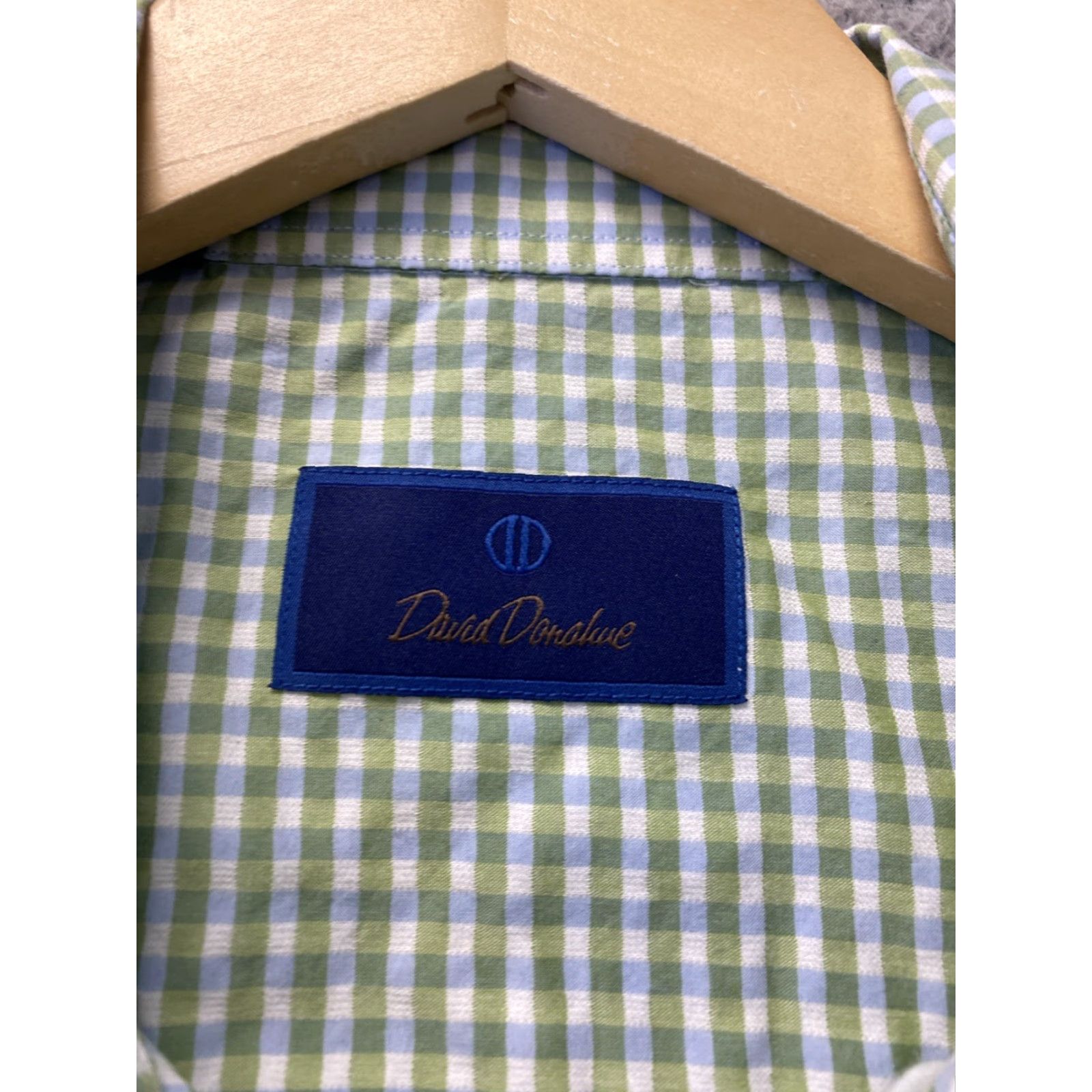David Donahue David Donahue Dress Shirt Mens XL Green Micro Check Slim Long Sleeve Button Front 0330 Size 46R - 3 Thumbnail