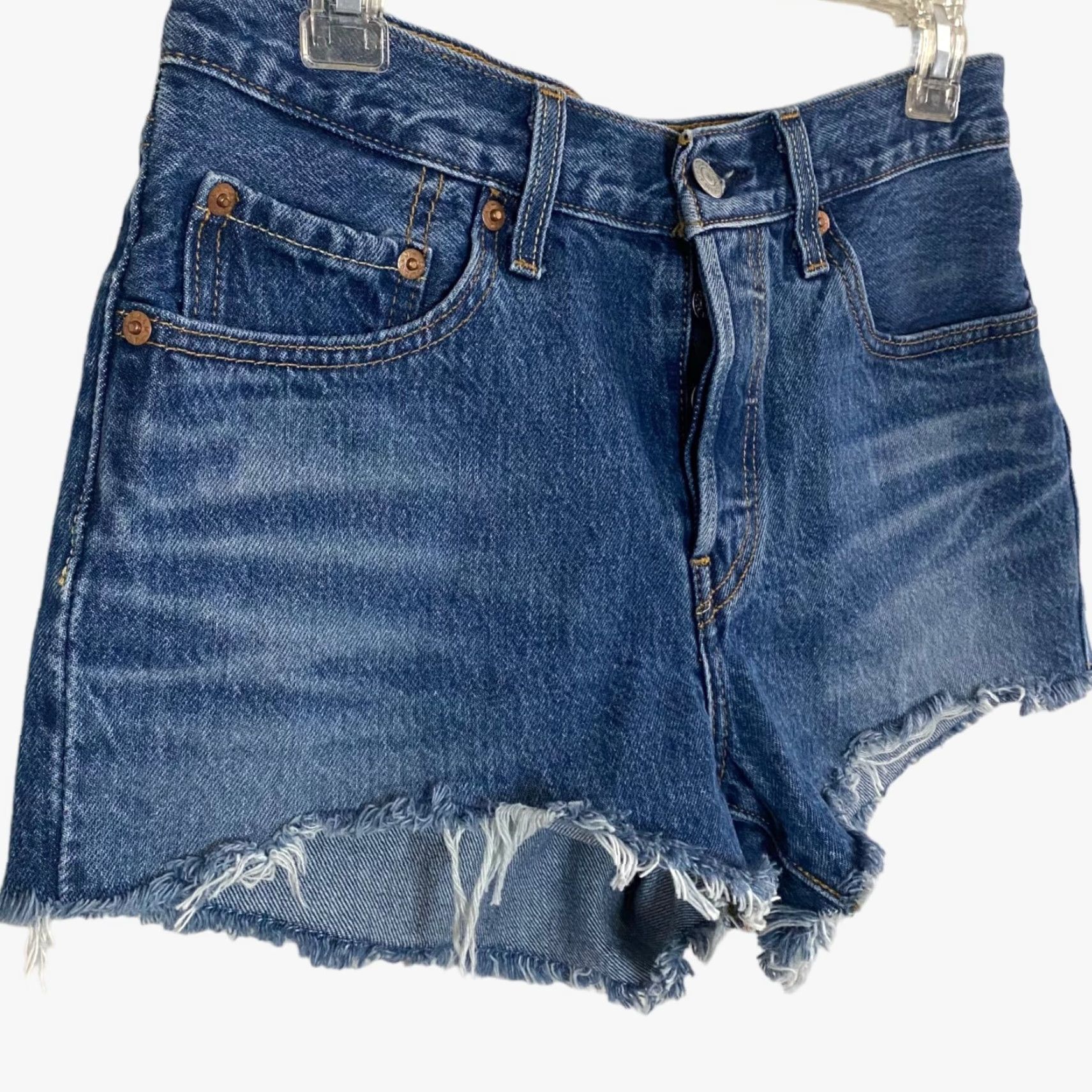 Levi's LEVIS Premium 501 Button Fly Cutoff Shorts Blue Denim Womens Size 27 Size 27" / US 4 / IT 40 - 5 Thumbnail